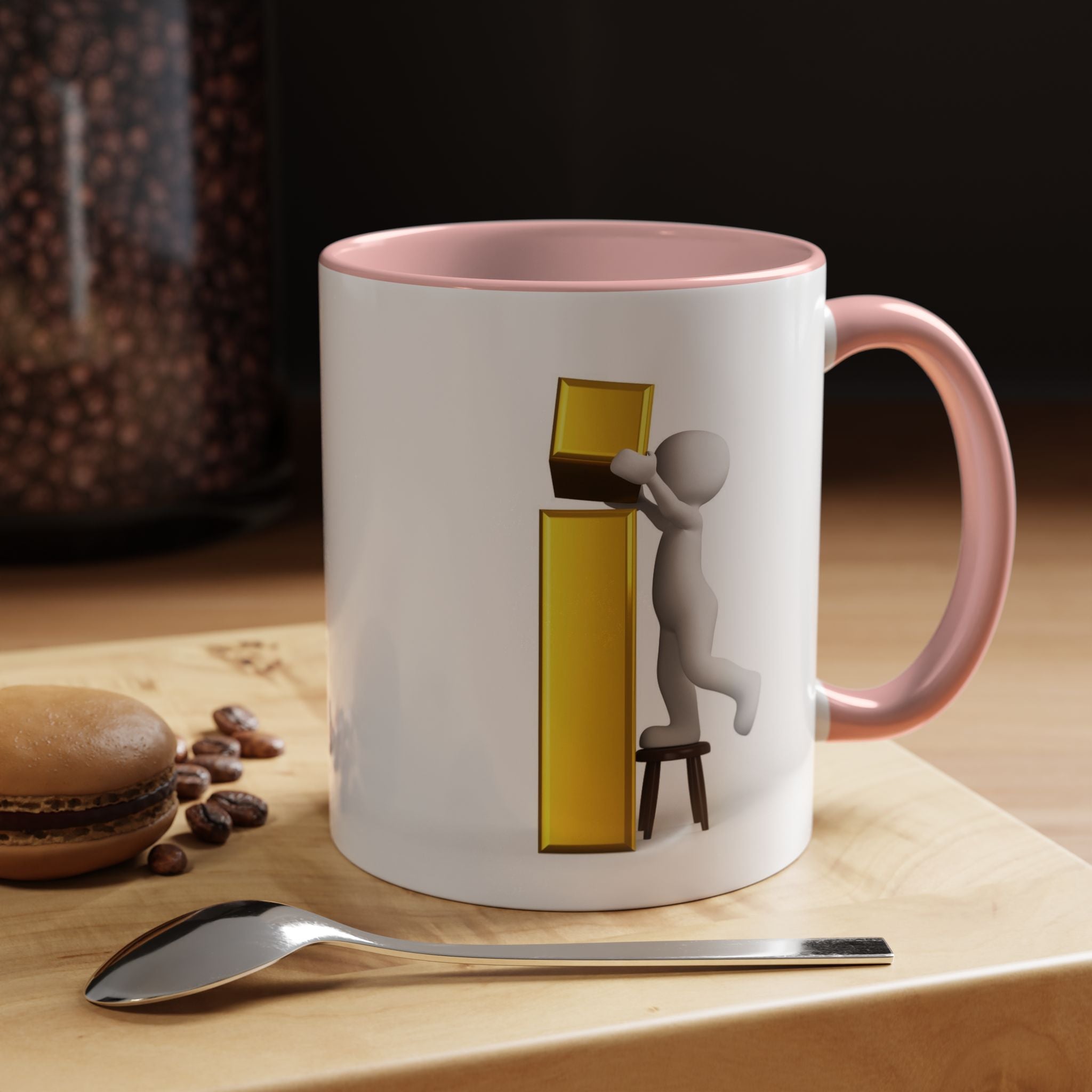 3D Figure Climbing Gold Letter i Mug | Accent Coffee Mug