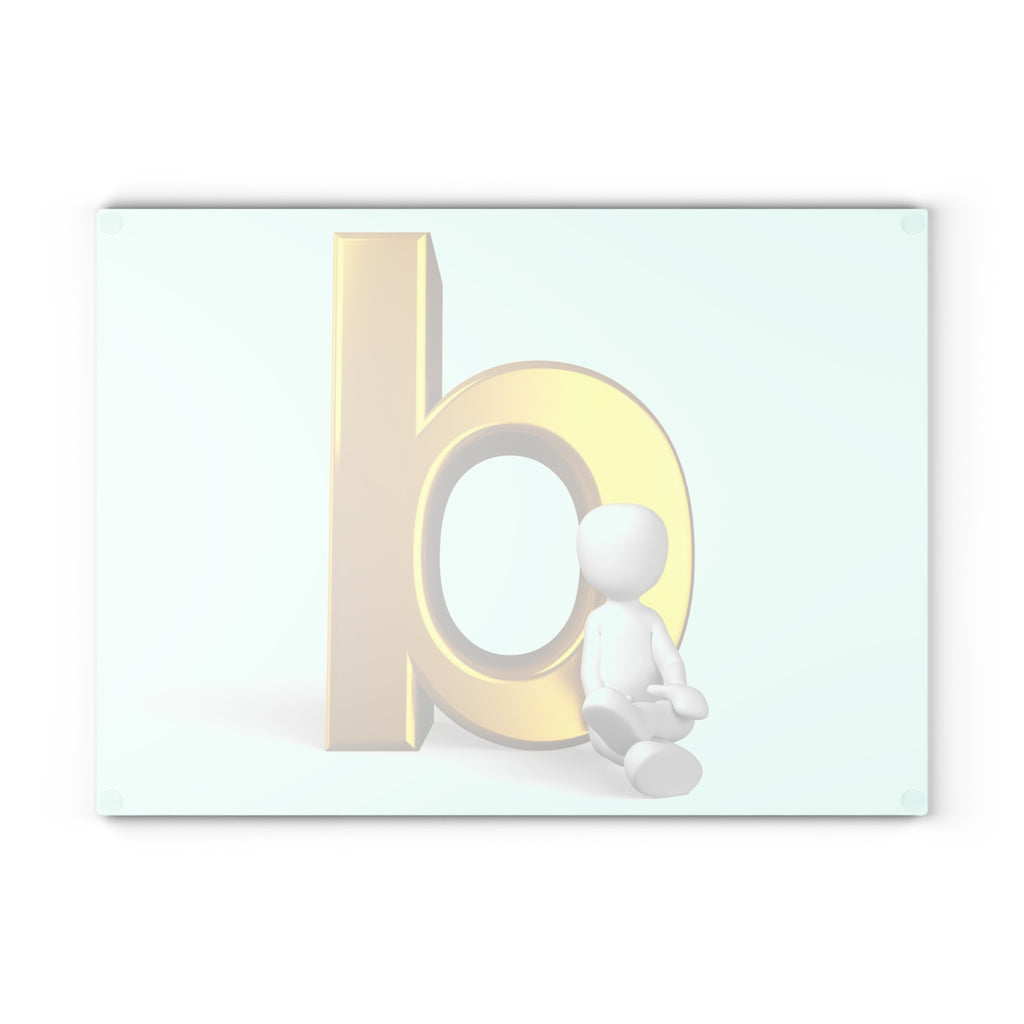 Gold Letter b with Sitting Figurine Glass Cutting Board | Alphabet Kitchen Decor