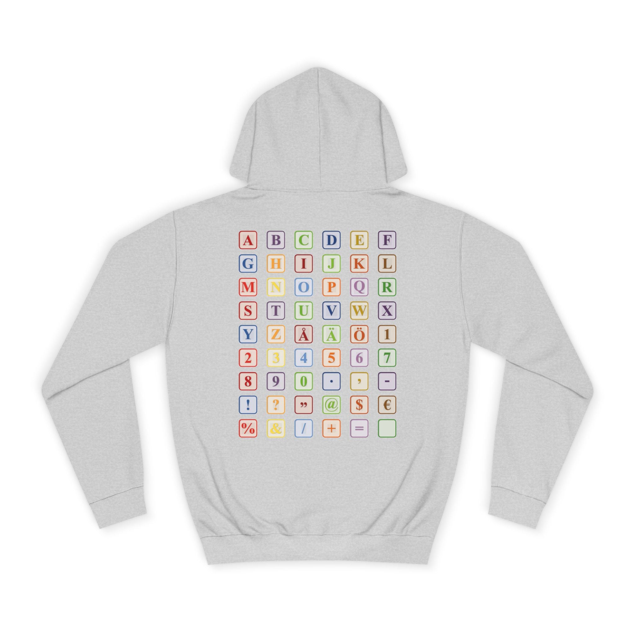 Alphabet Blocks Hoodie | Colorful Letter Grid, Back & Front Print