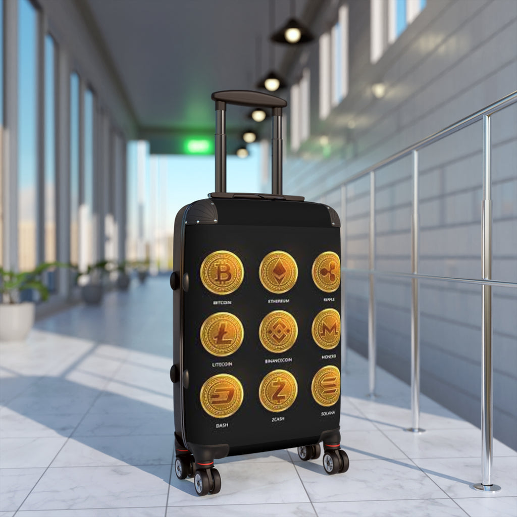Cryptocurrency Coins Suitcase | Bitcoin Ethereum Litecoin Travel Luggage
