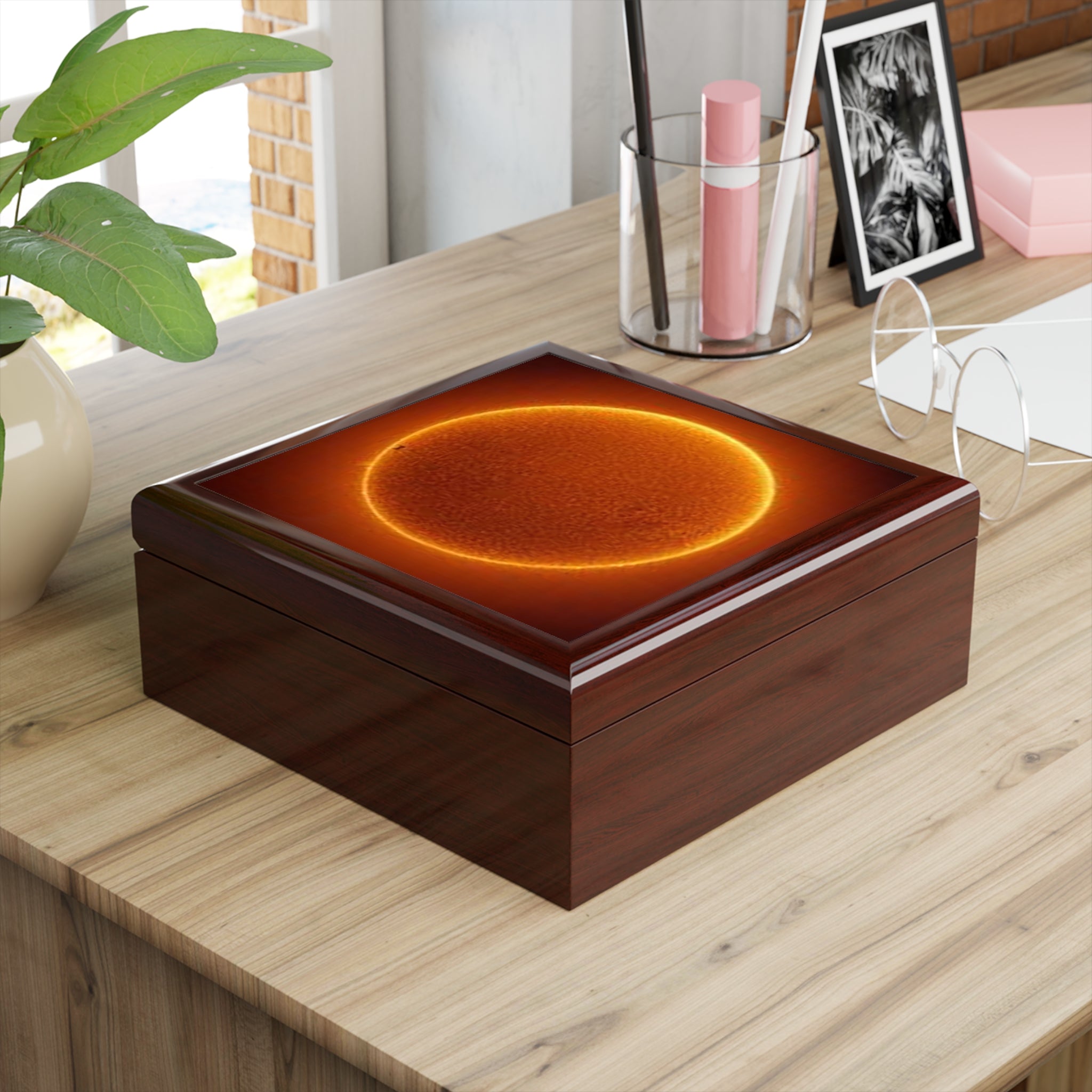 Solar Halo Jewelry Box | Sun Orb Artwork, Orange Astronomy Design