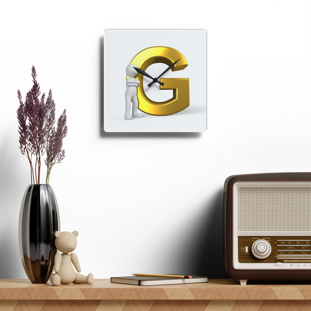 Gold Letter G monogram Acrylic Wall Clock | Initial decor, modern round clock