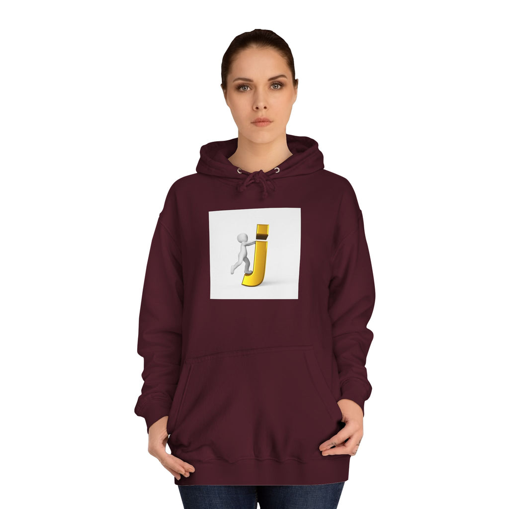 3D Stick Figure Riding Gold Letter J Hoodie | Initial Monogram Letter J