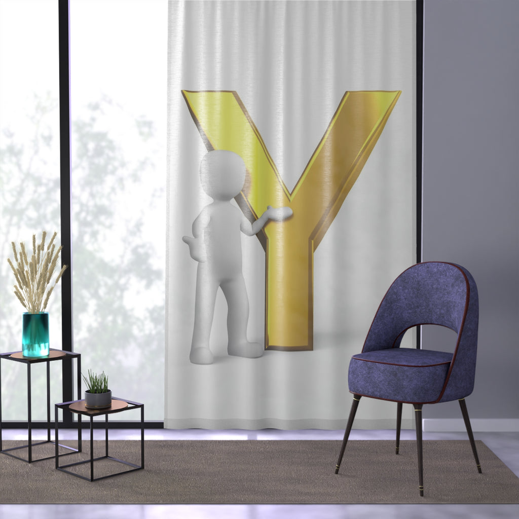 Gold Letter Y with 3D Figure Window Curtain | Monogram Initial Panel