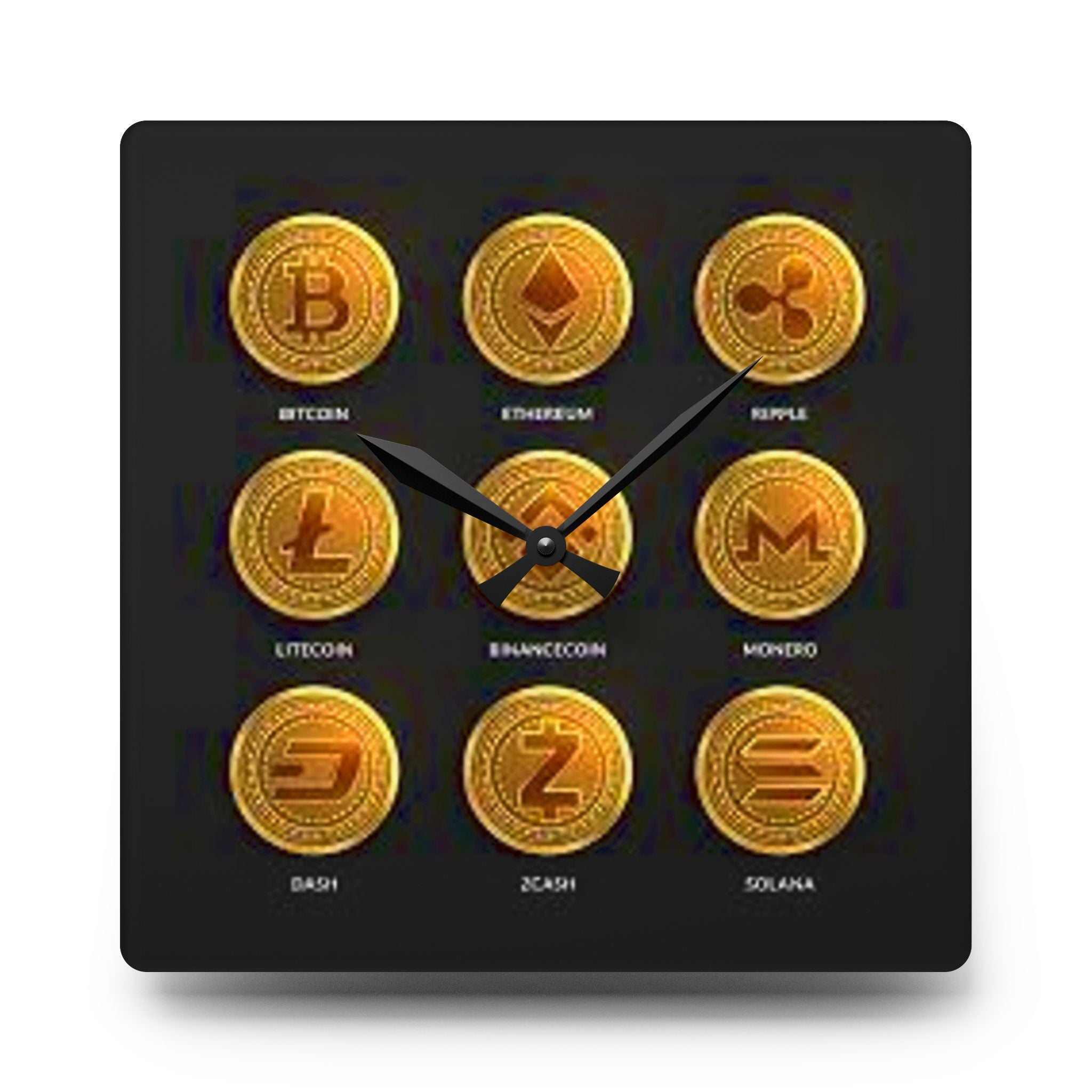 Horloge Murale Acrylique Pièces de Cryptomonnaie | Bitcoin Ethereum Ripple Litecoin Monero