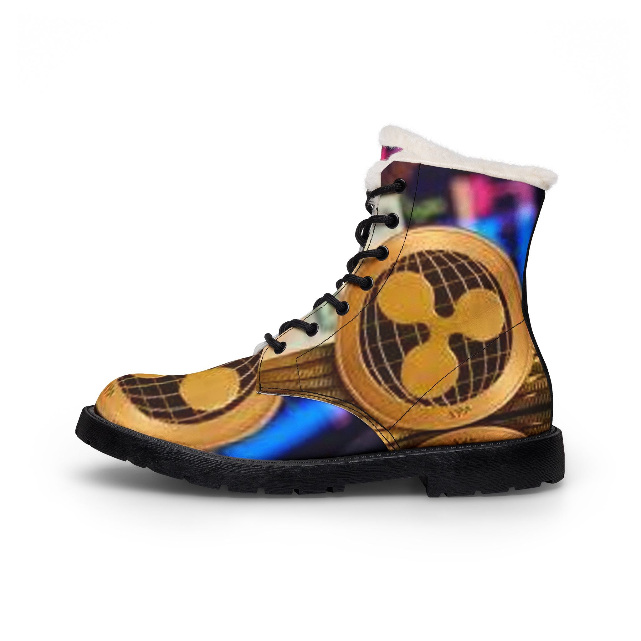 Ripple Crypto Coin Boots | Leather Fur-Lined Boots