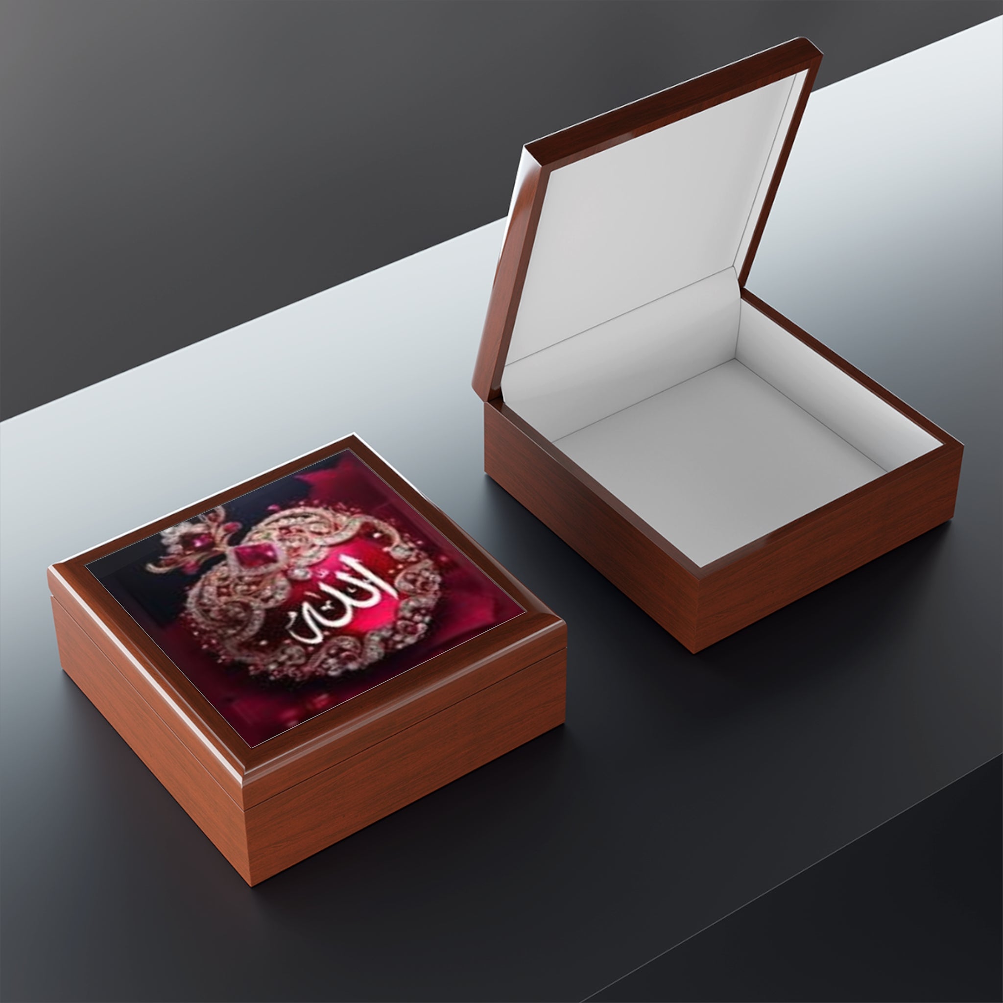 Allah Calligraphy Heart Jewelry Box | Islamic Script Trinket Box