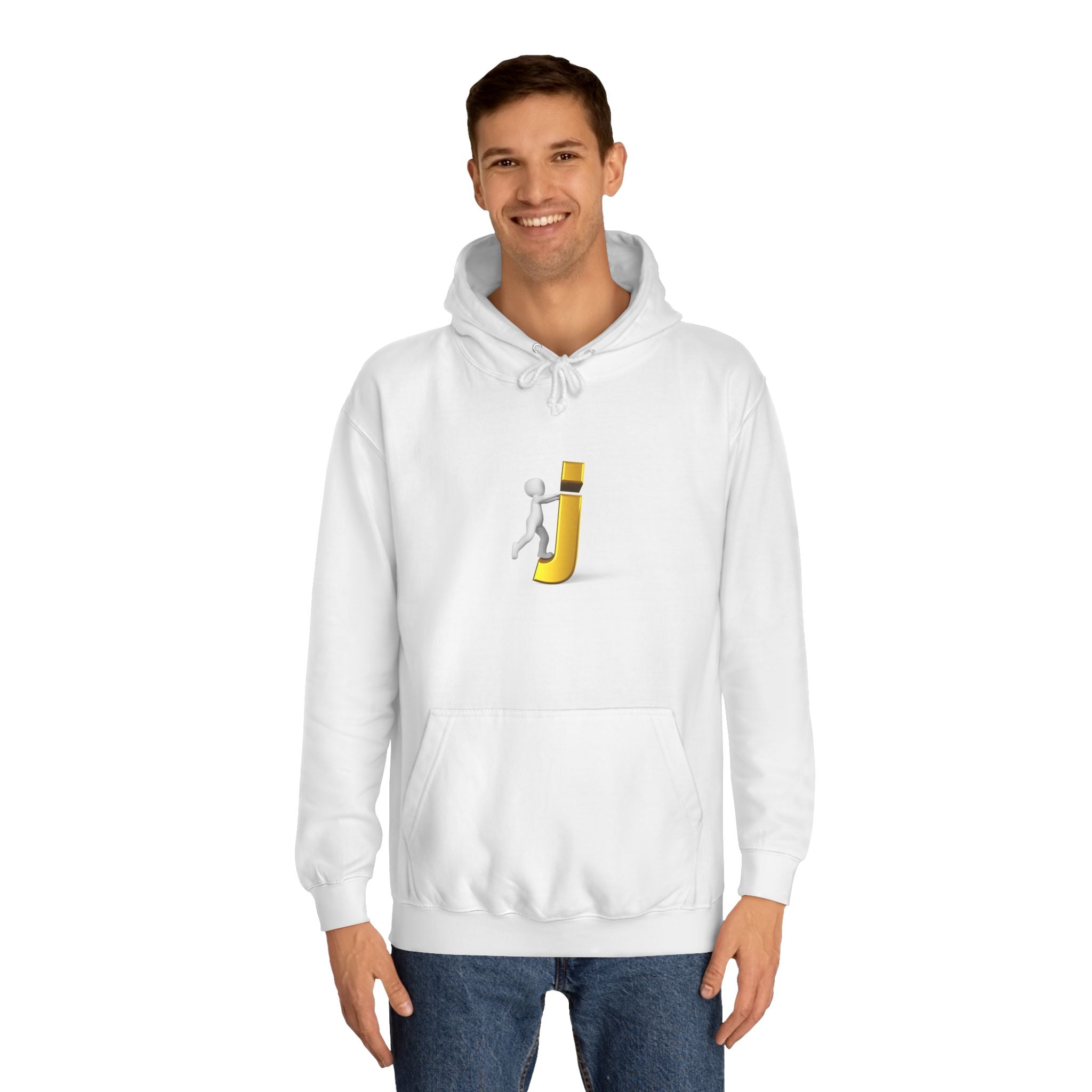 3D Stick Figure Riding Gold Letter J Hoodie | Initial Monogram Letter J