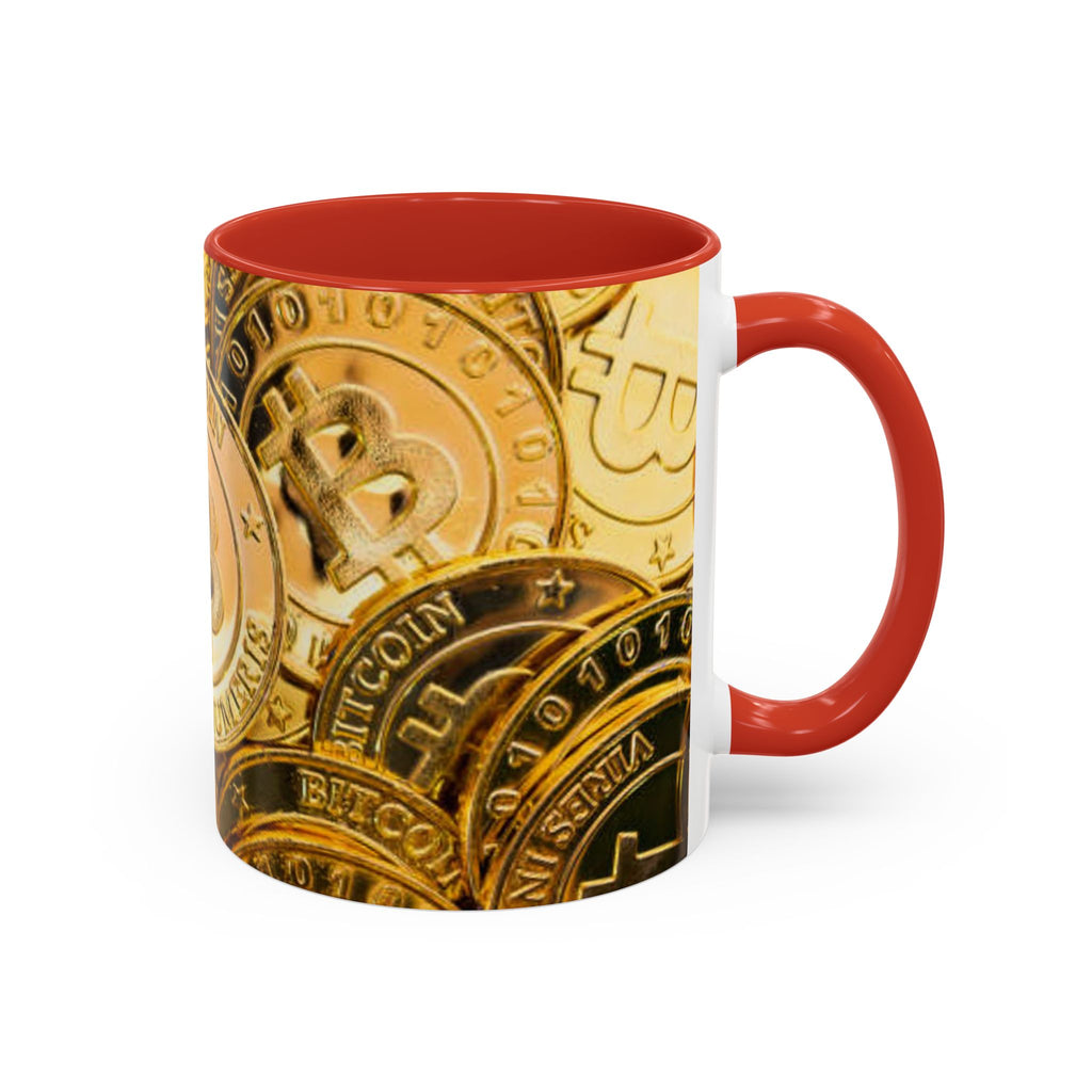 Bitcoin Coin Pattern Accent Coffee Mug | Cryptocurrency Coffee Mug