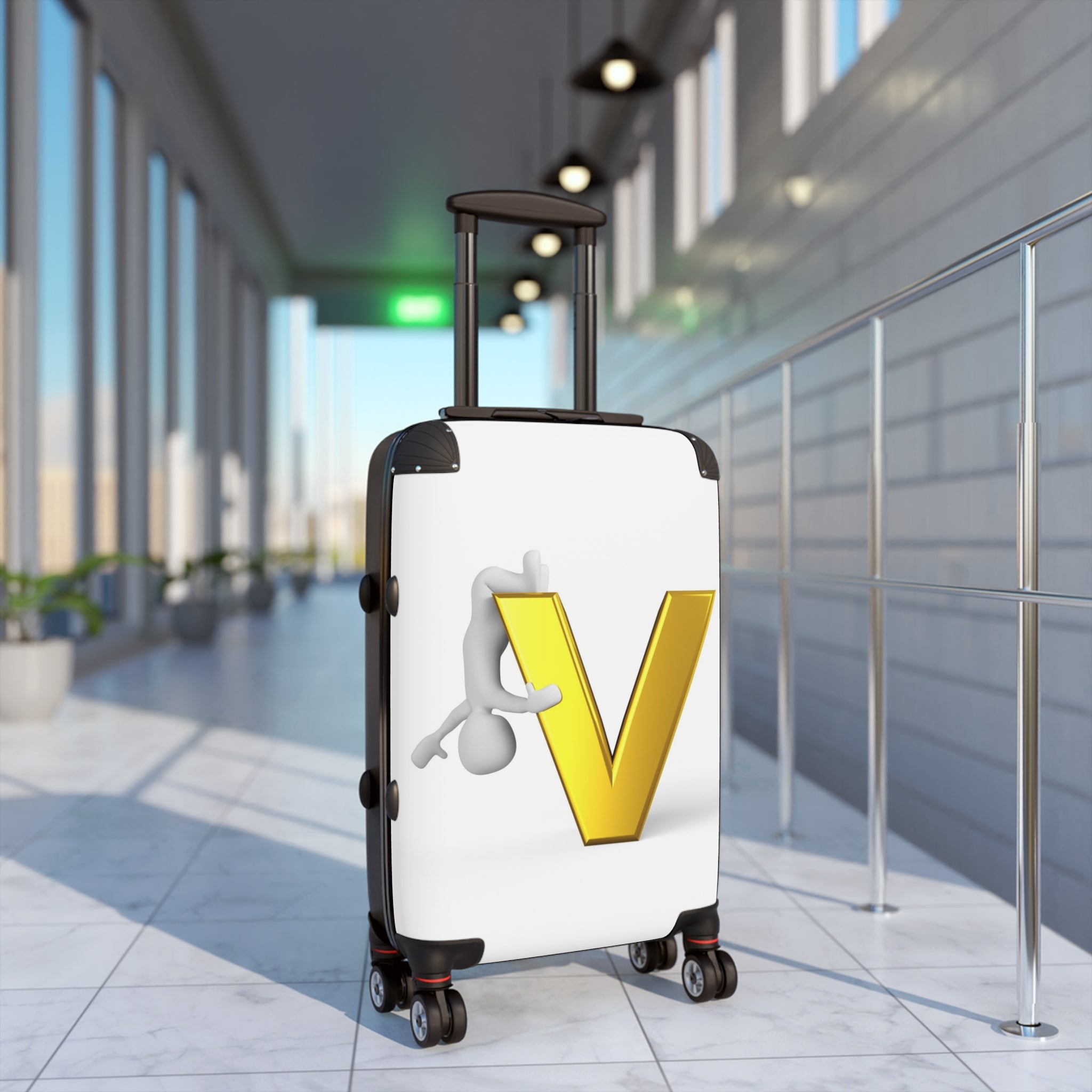 Golden Letter V Illustration Suitcase | Monogram Carry-On Luggage