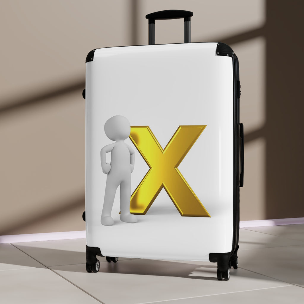 3D Stick Figure with Gold X Suitcase | Personalized Luggage Sticker
