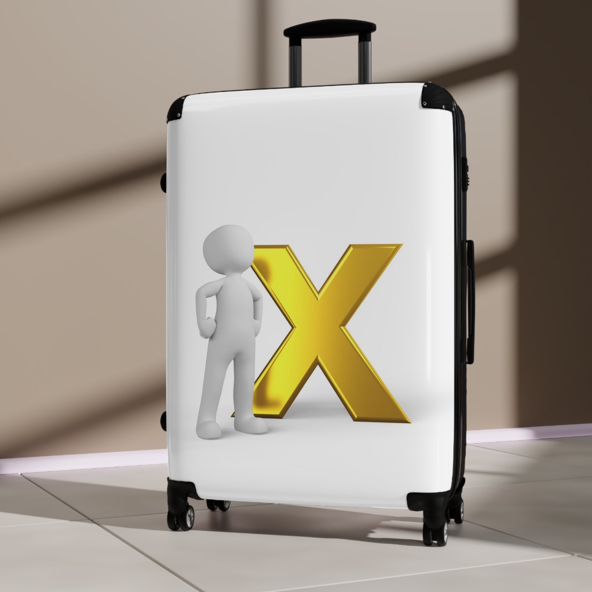3D Stick Figure with Gold X Suitcase | Personalized Luggage Sticker