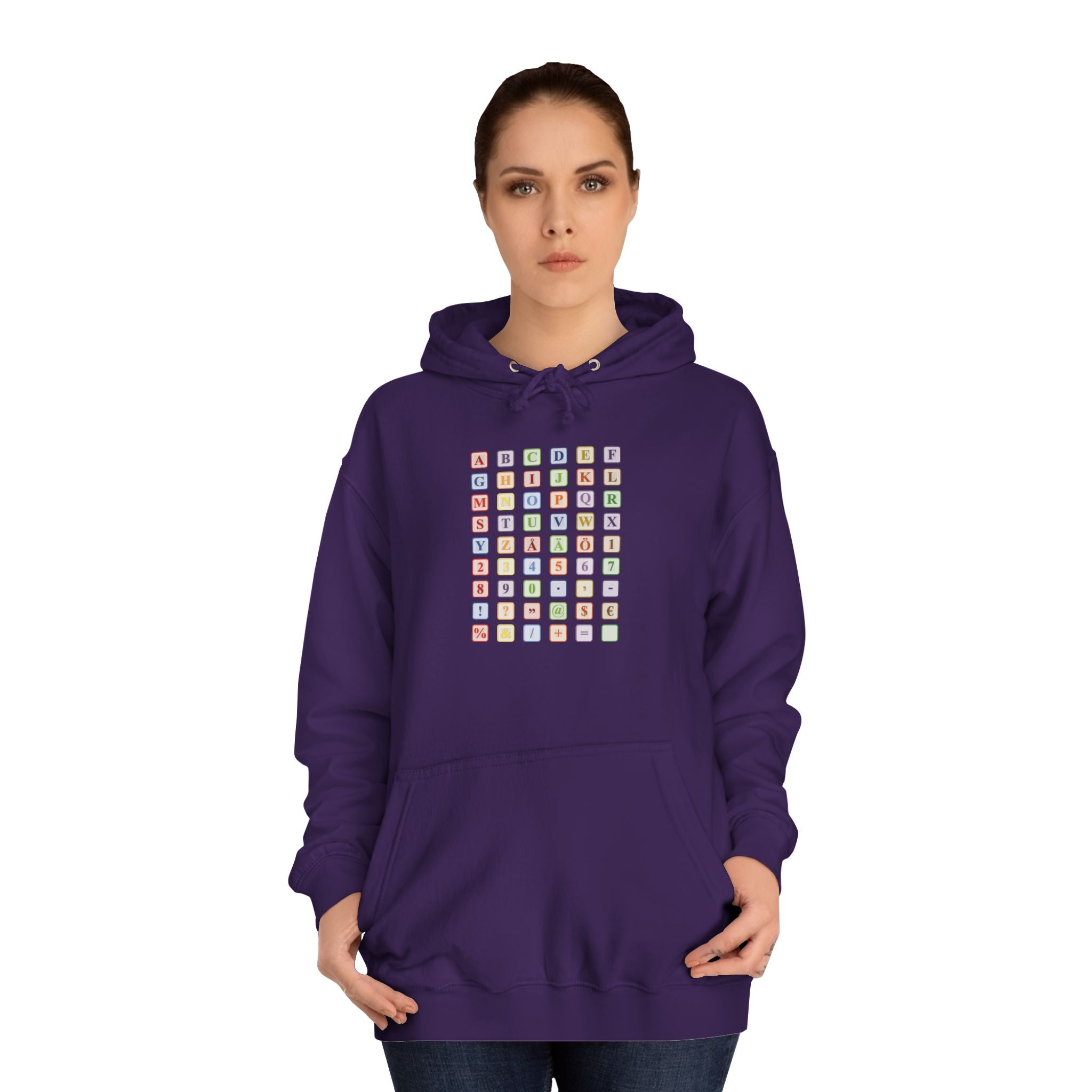 Alphabet Blocks Hoodie | Colorful Letter Grid, Back & Front Print