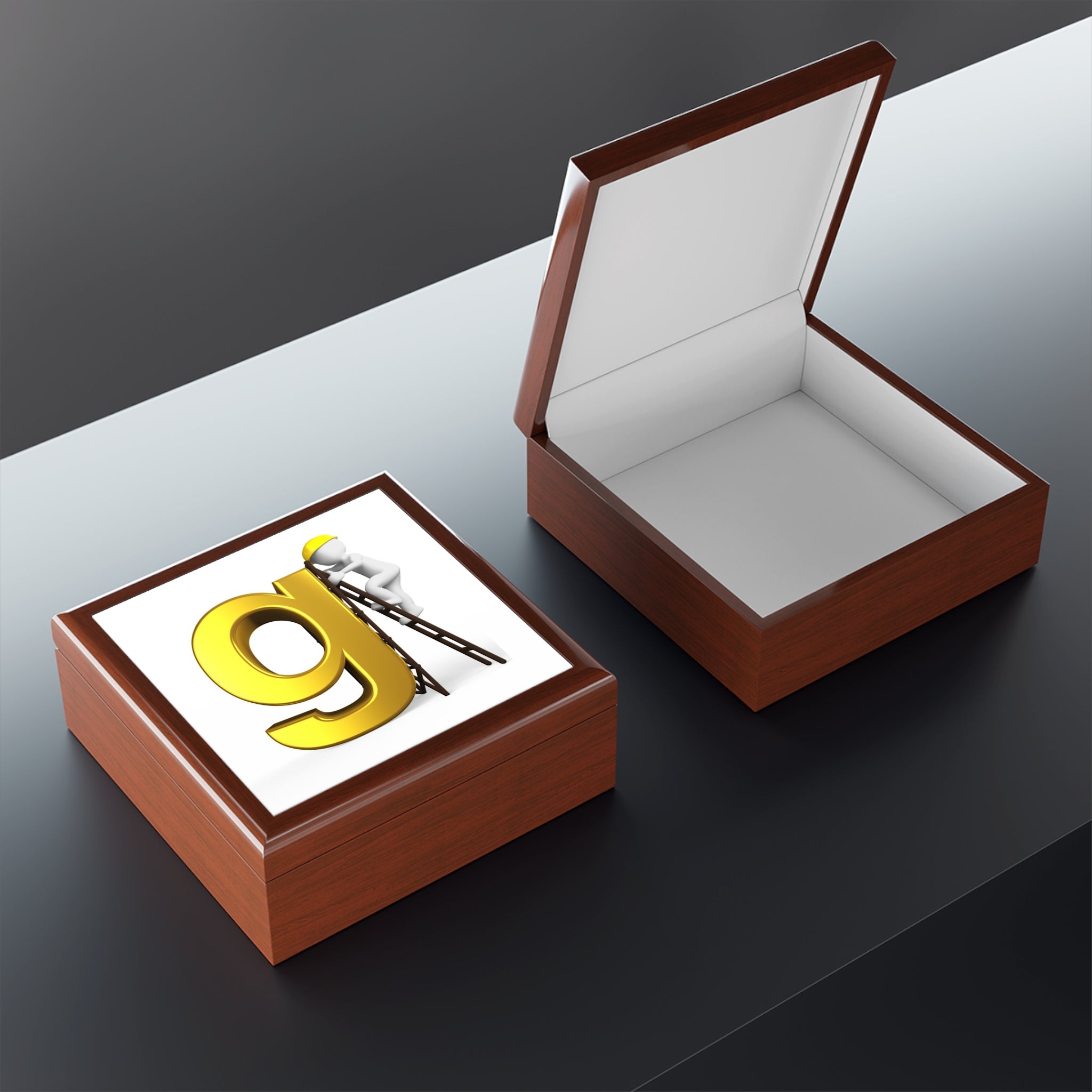Golden Lowercase g Illustration Jewelry Box | Letter G Keepsake