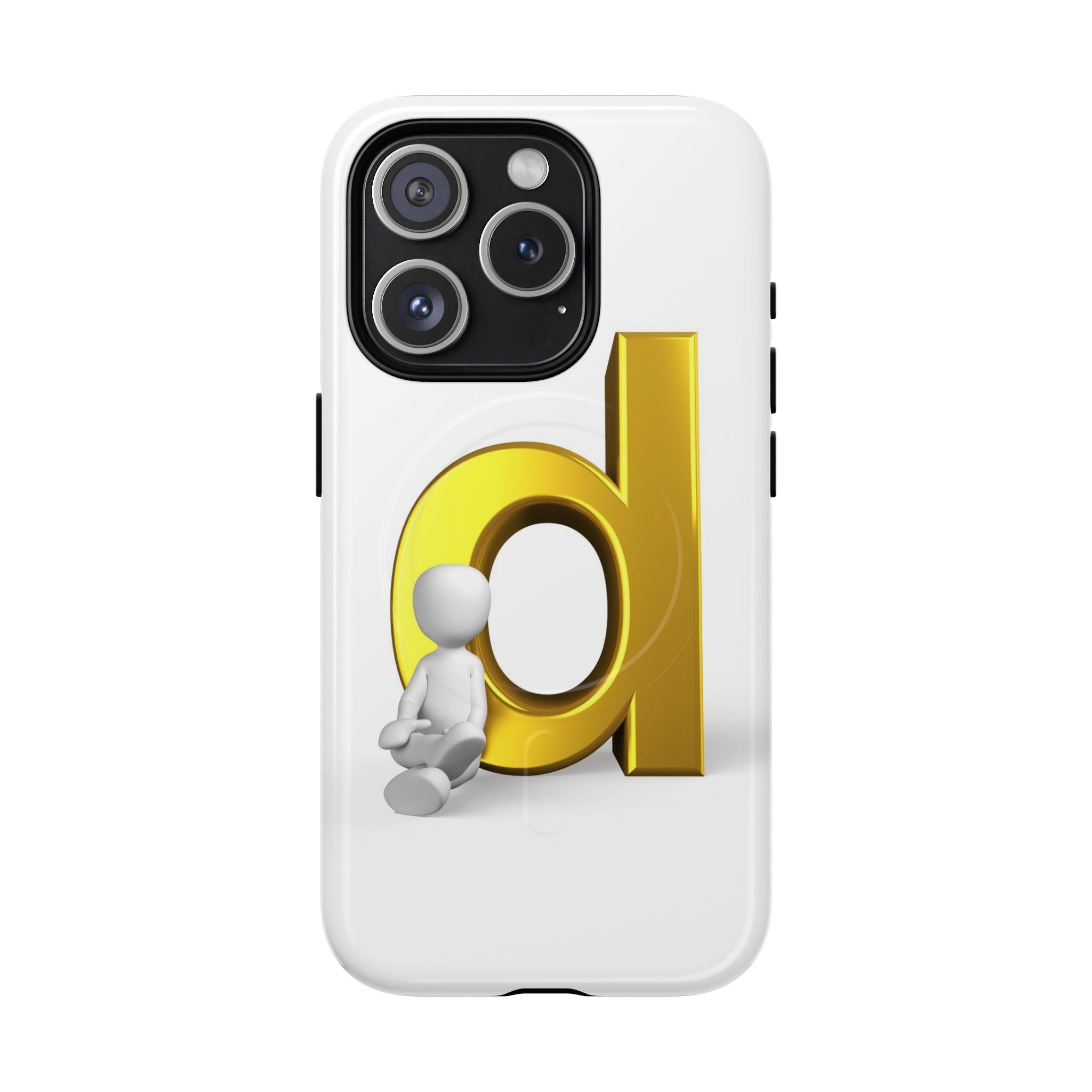 Coque de téléphone Lettre D dorée avec personnage assis | Coque magnétique