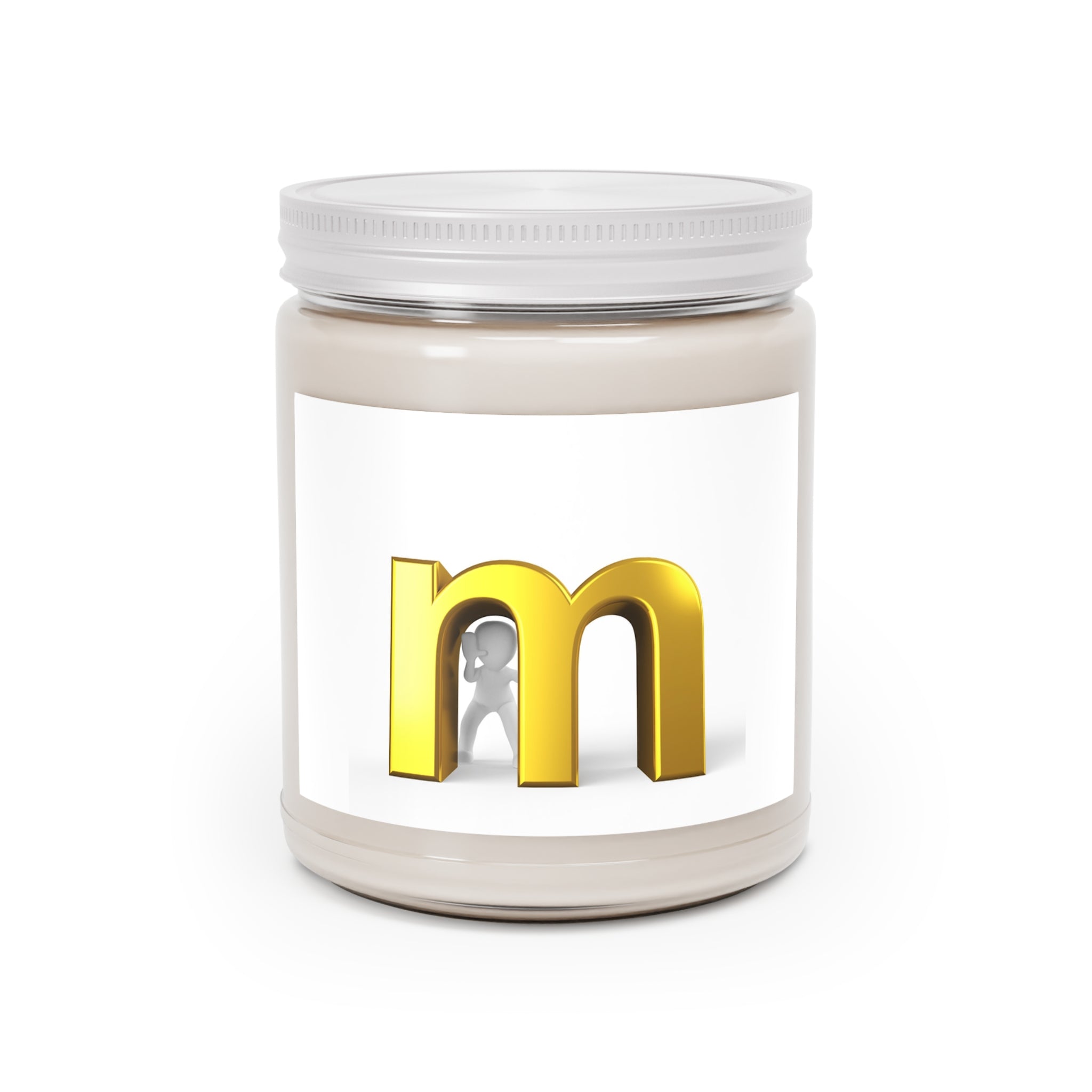 Bougie Monogramme Lettre M Dorée 9 oz Cire de Soja | Couvercle Blanc