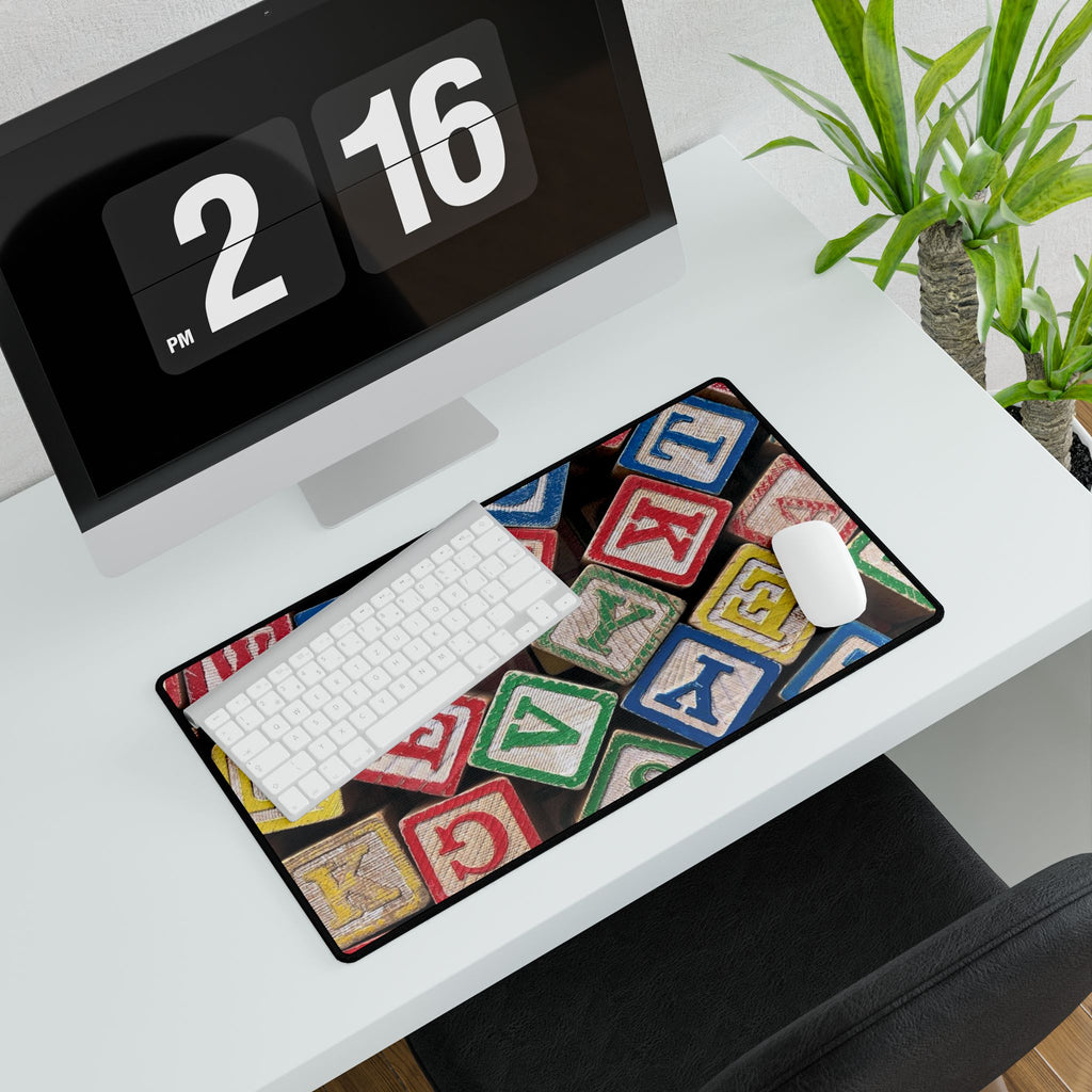 Vintage Wooden Alphabet Blocks Desk Mat | Kids Playroom Mousepad