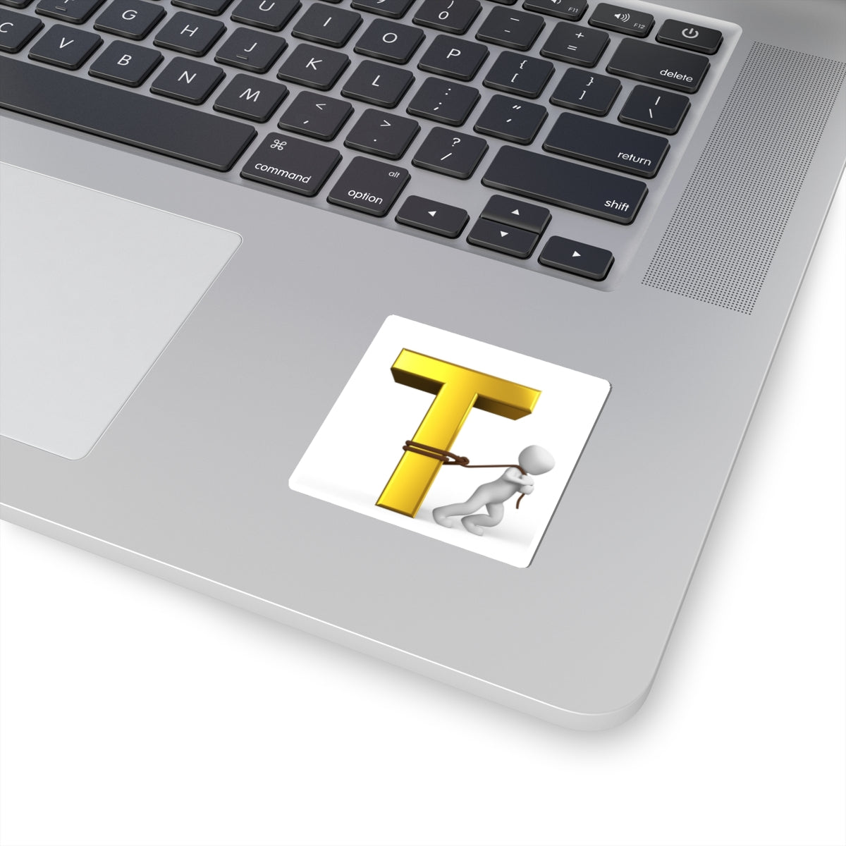 Man Pulling Gold Letter T sticker | Alphabet Initial Vinyl Kiss-Cut
