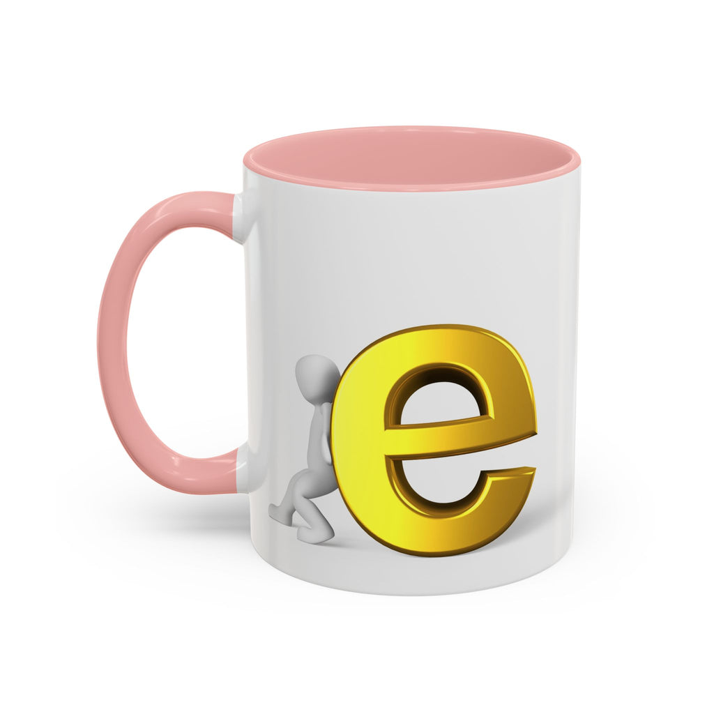 3D Stick Figure Pushing Gold Letter e Accent Coffee Mug | Black Handle, Interior