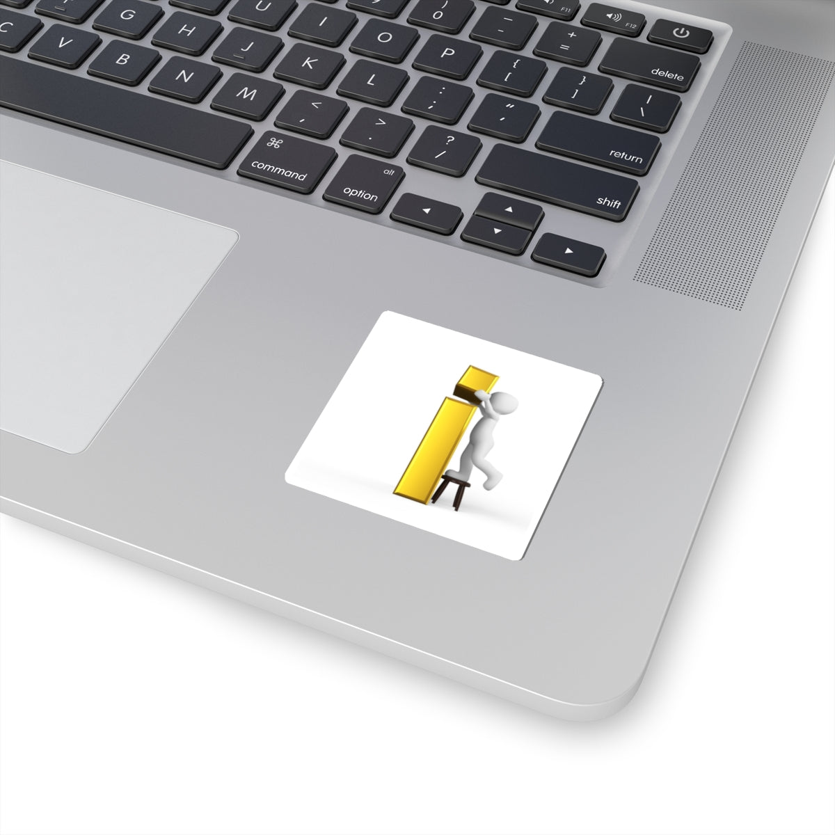 3D Stick Figure Holding Gold Letter i Sticker | Kiss-Cut Sticker