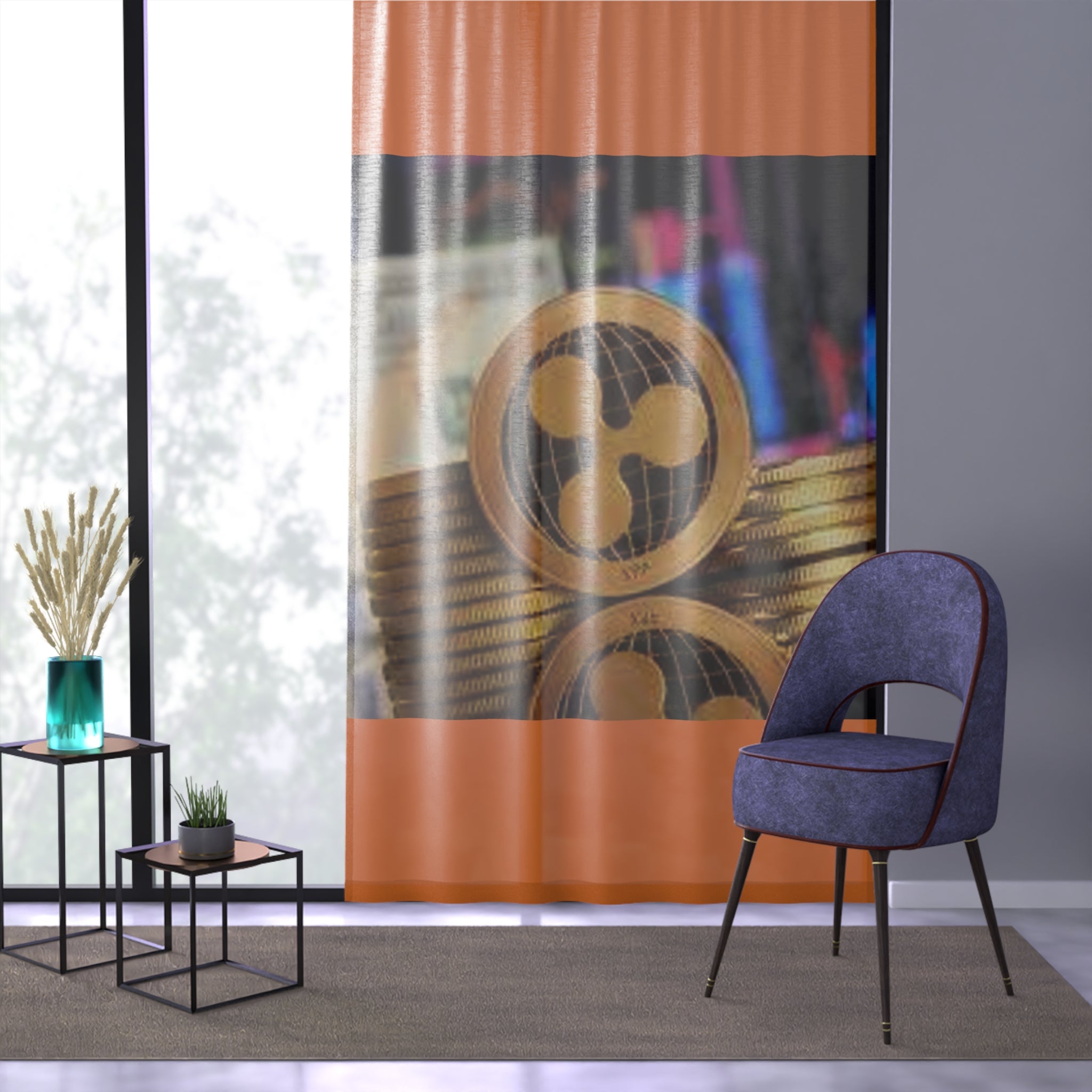 Ripple Crypto Coin Window Curtain | Cryptocurrency Stacked Coins Print