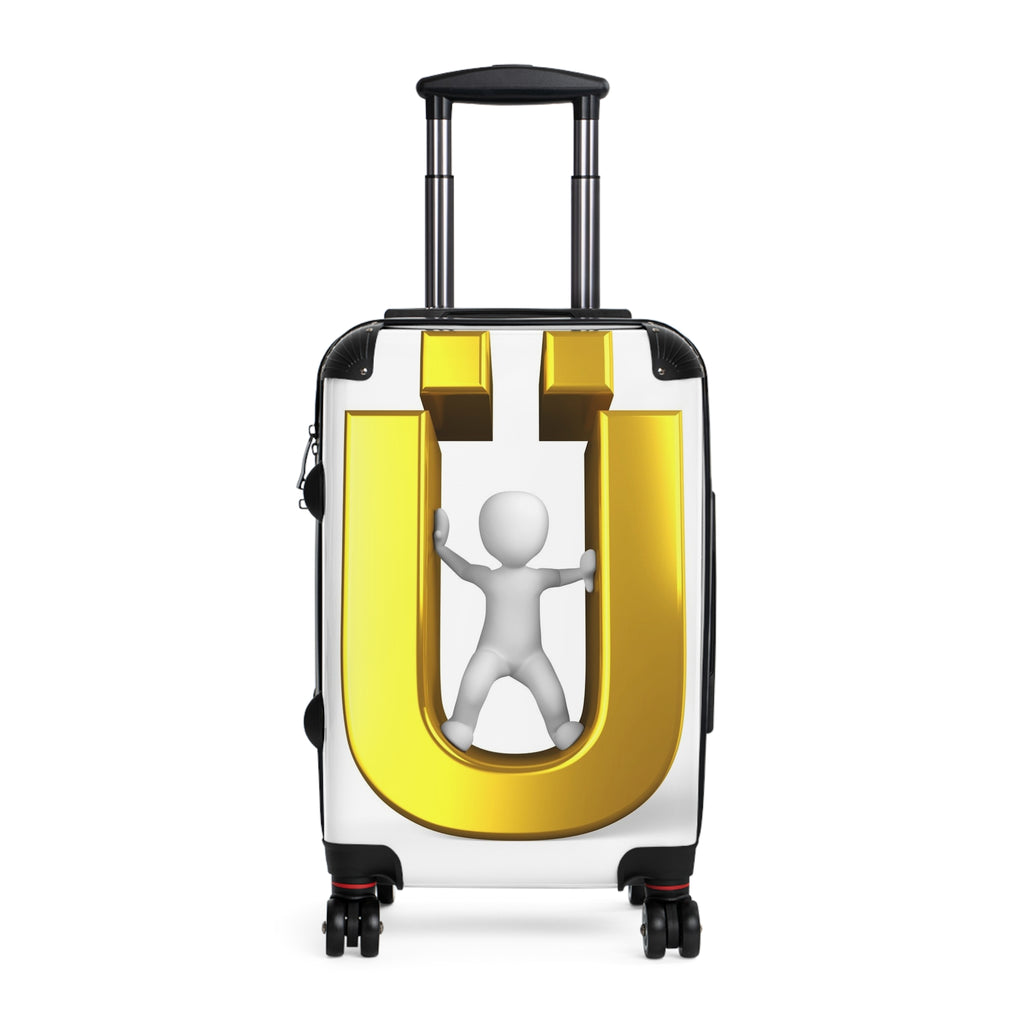 Gold Letter Ü with 3D Figure Suitcase | Monogram Luggage
