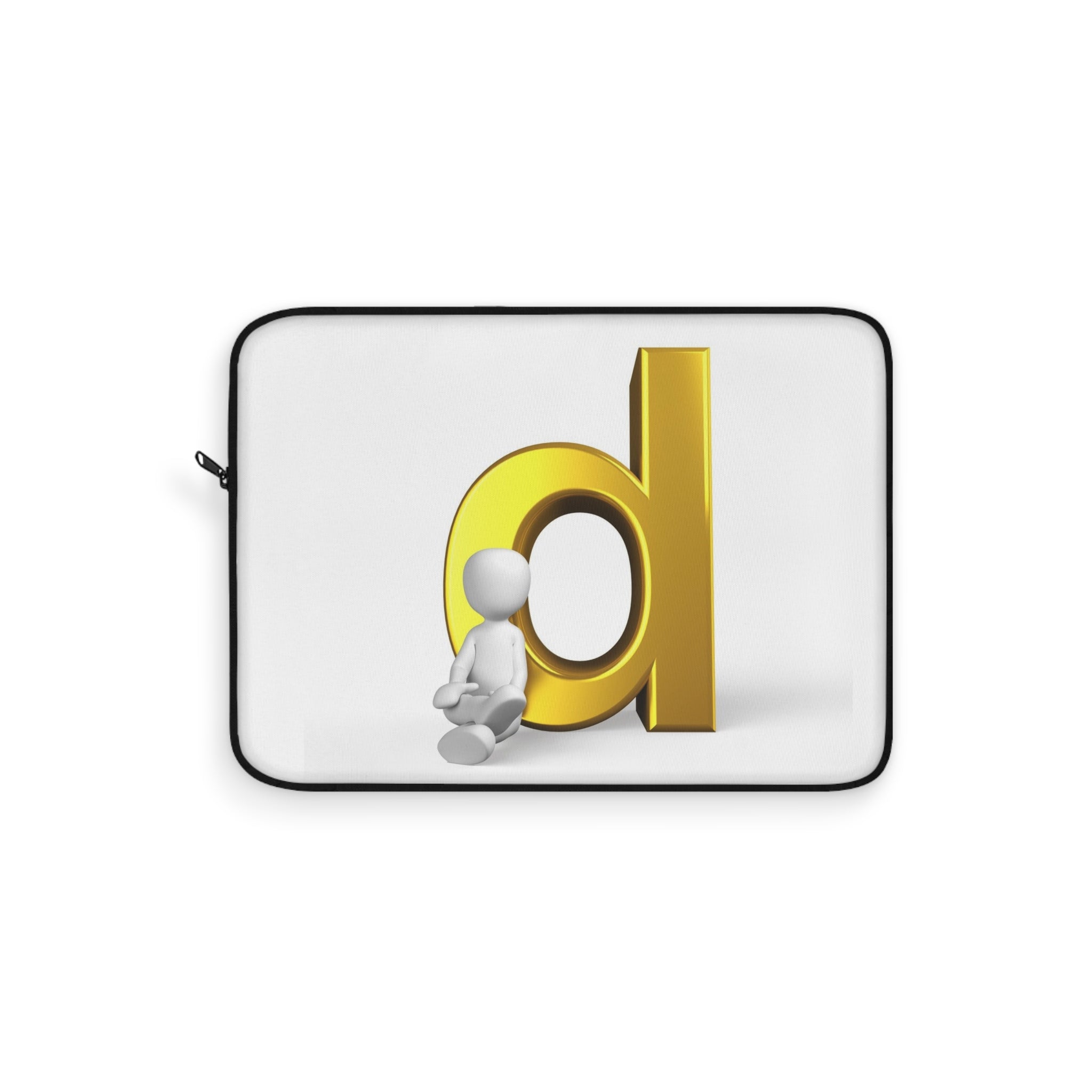 3D Gold Letter D with Sitting Figure Laptop Sleeve | Monogram Initial Accessory