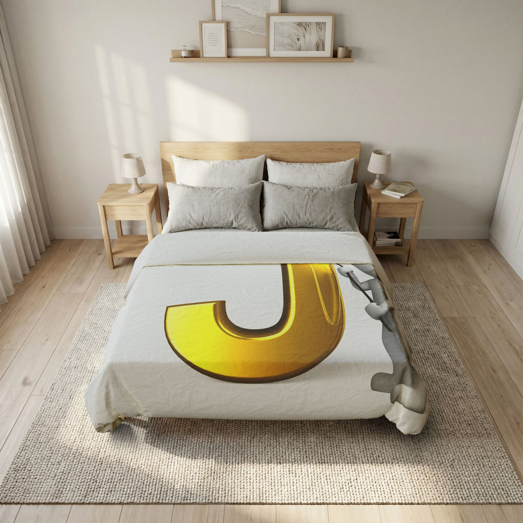 Gold Letter J illustration Duvet Cover | Monogram Initial Bedding