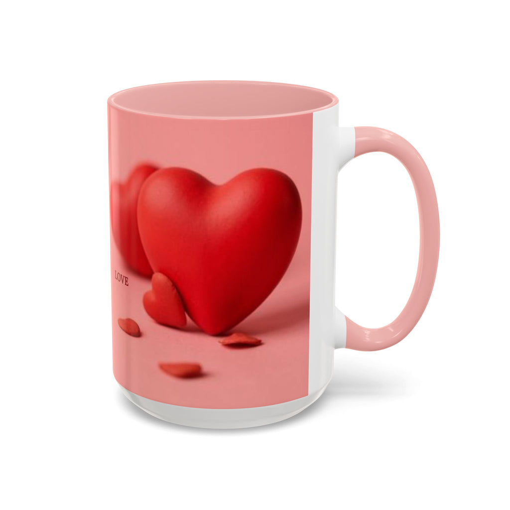 Red Heart Love Design Accent Coffee Mug | Valentine Heart Ceramic Mug
