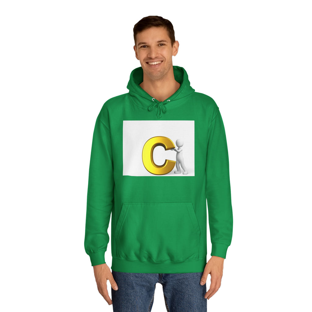 3D Yellow Letter C with Character Hoodie | Initial Monogram Sweatshirt