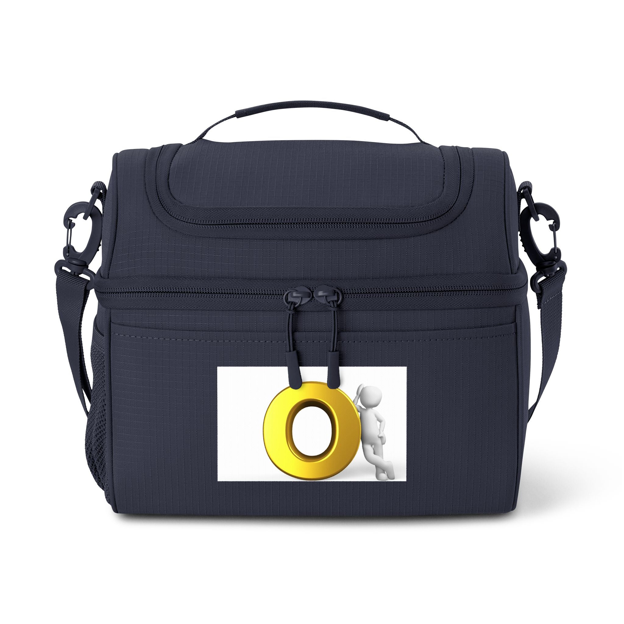 Personne 3D poussant un sac isotherme "O" en or | Sac à déjeuner isotherme