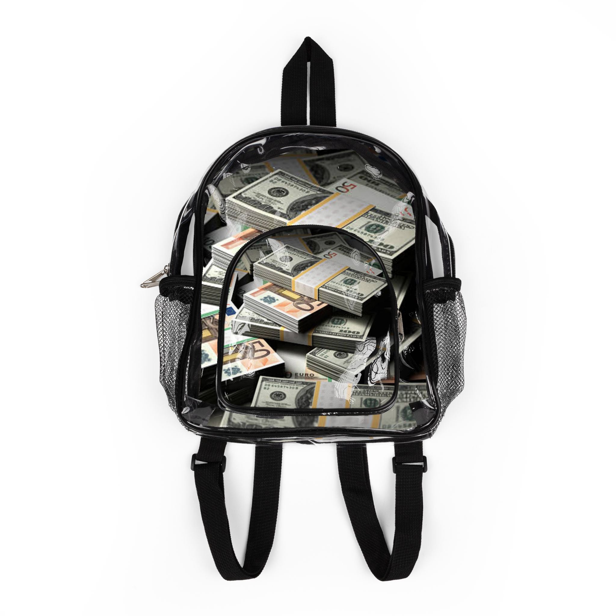 Cash Stack print Clear Stadium Backpack | Transparent Money Pattern
