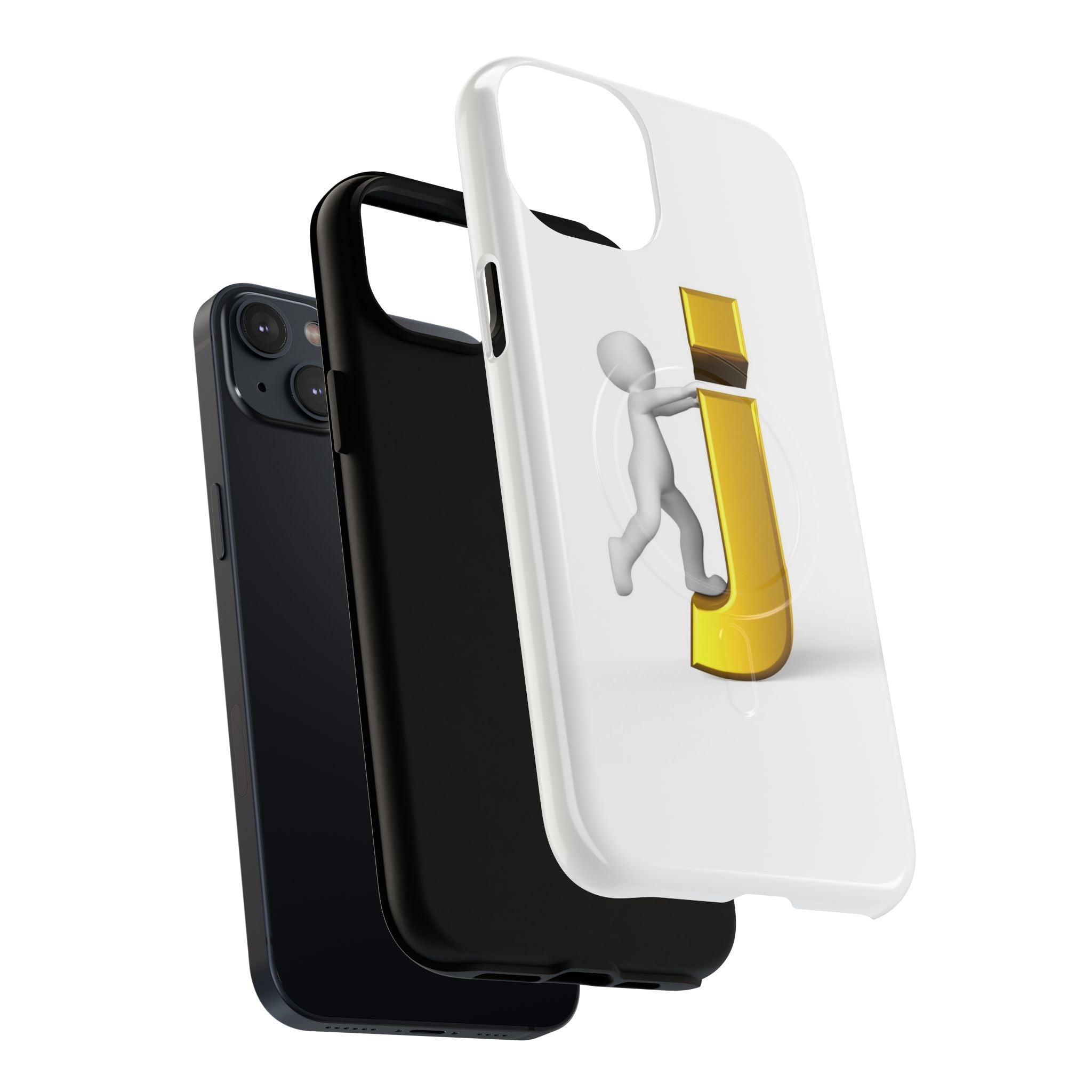 3D Stick Figure Pushing Gold Letter J Phone Case | Tough Magnetic Case