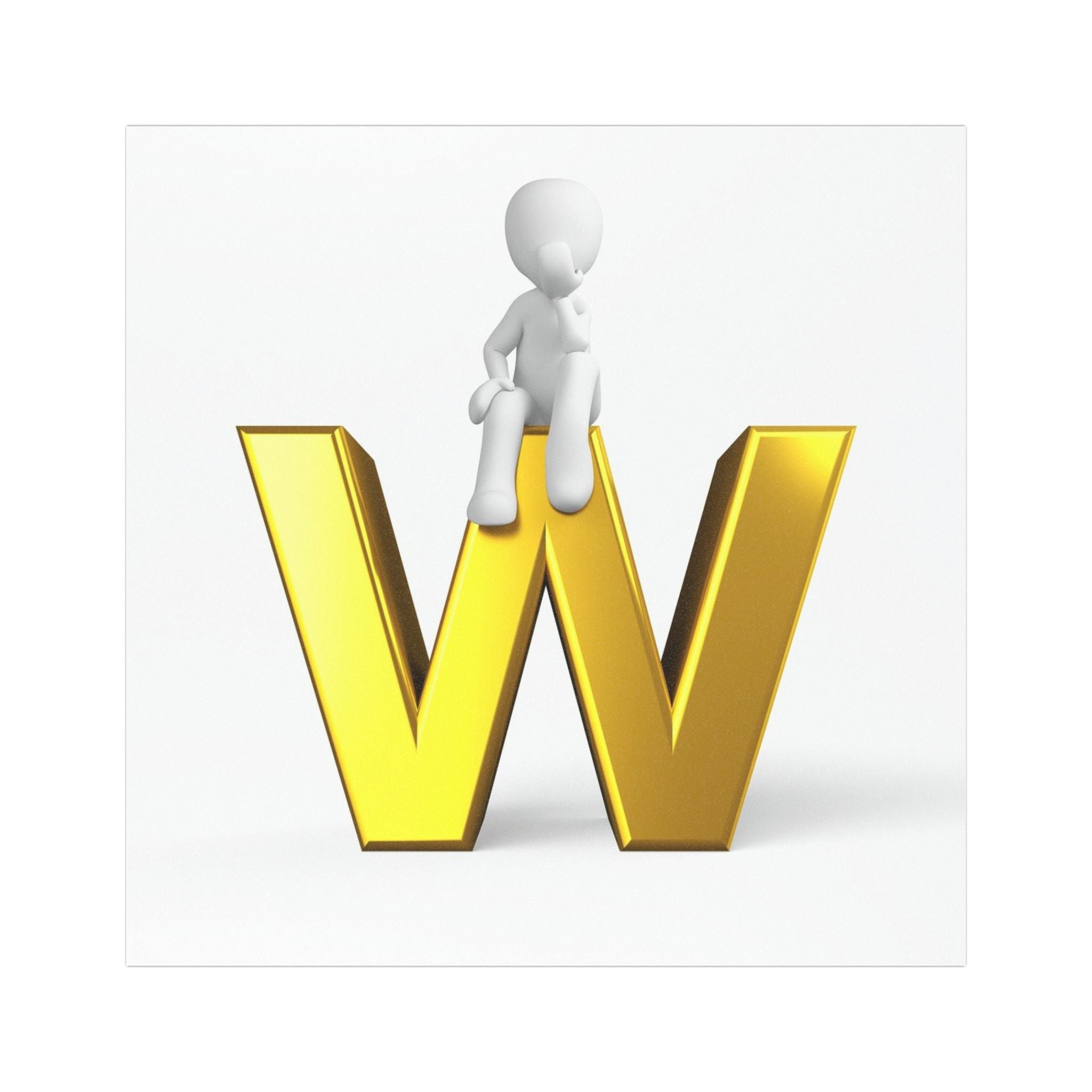 Gold Letter W with Sitting Figure Car Magnet | Initial W Magnetic Decal