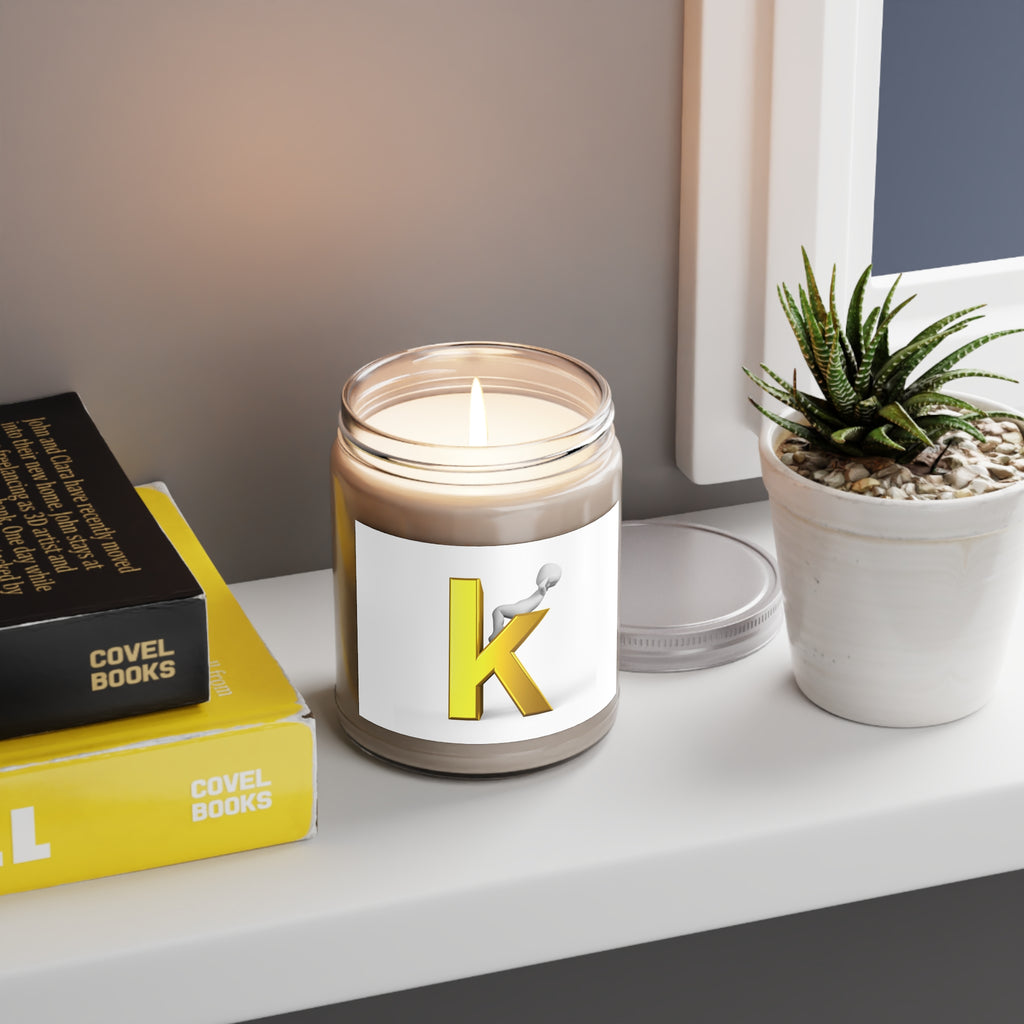 Yellow 3D Letter K Graphic Candle | Soy Candle Jar 9oz