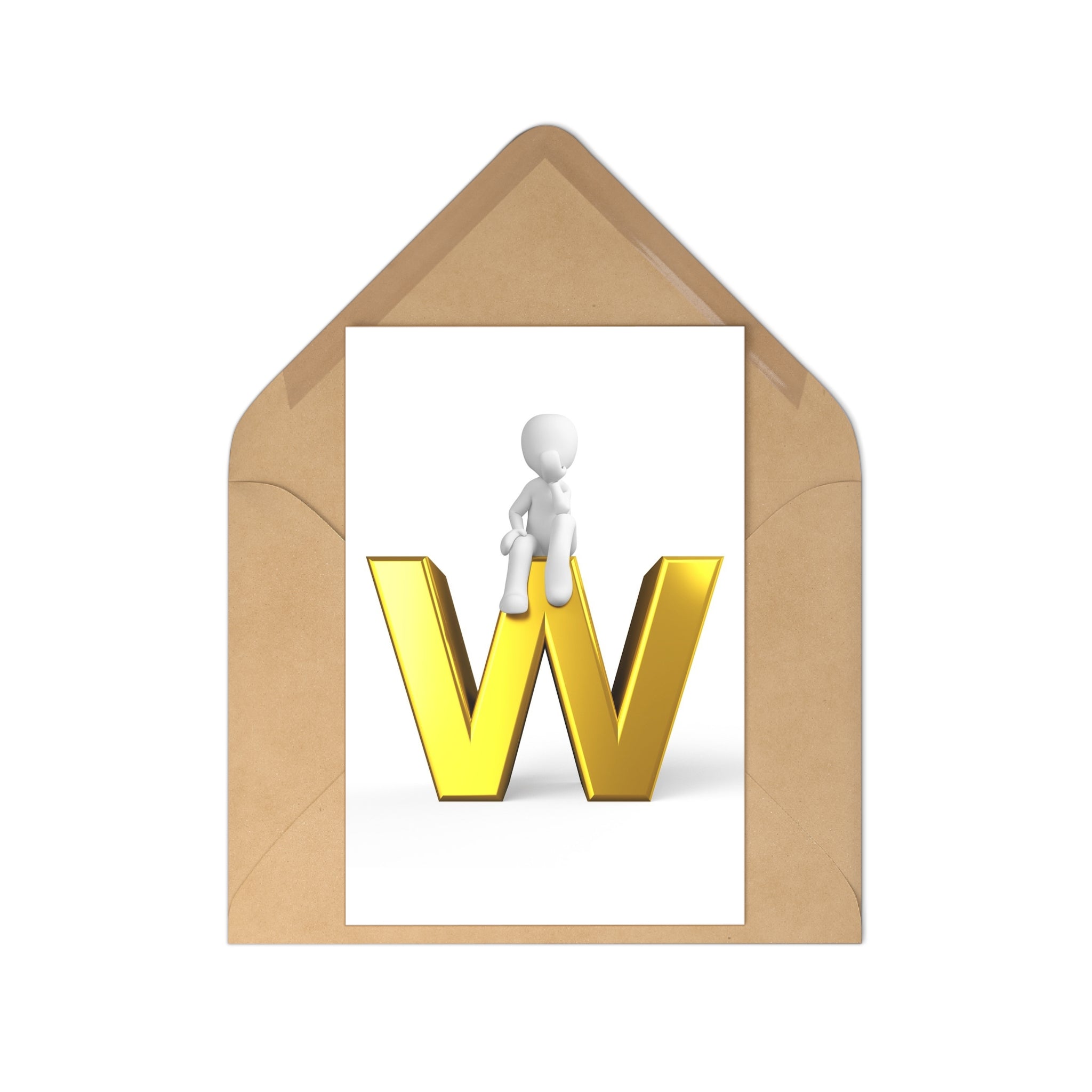 Gold Letter W with Figure Postcards | Alphabet Initial Postcard Set (7 pcs)