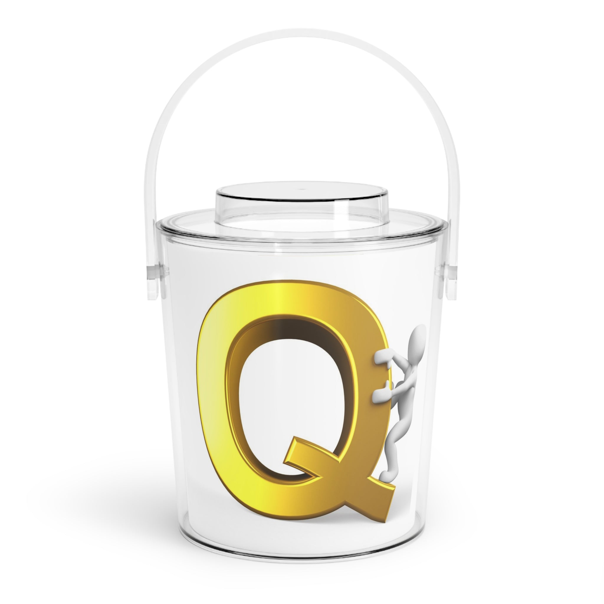 Gold Letter Q Monogram Ice Bucket with Tongs | Initial Q Party Cooler