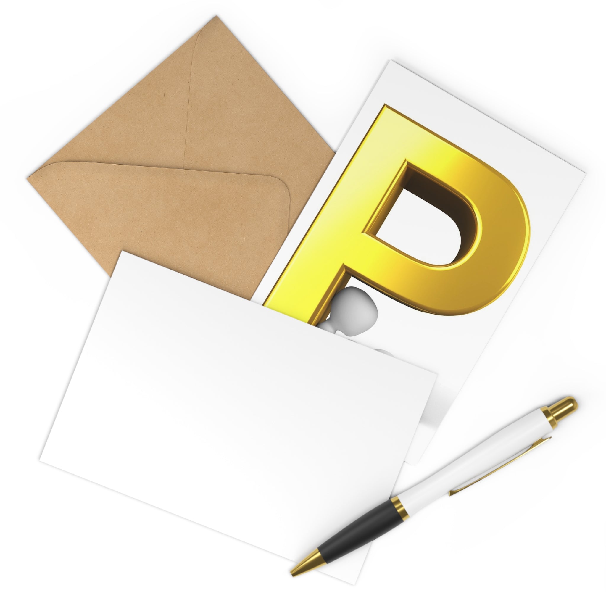 Gold Letter P Postcards | Alphabet Initial Postcard Set (7 pcs)