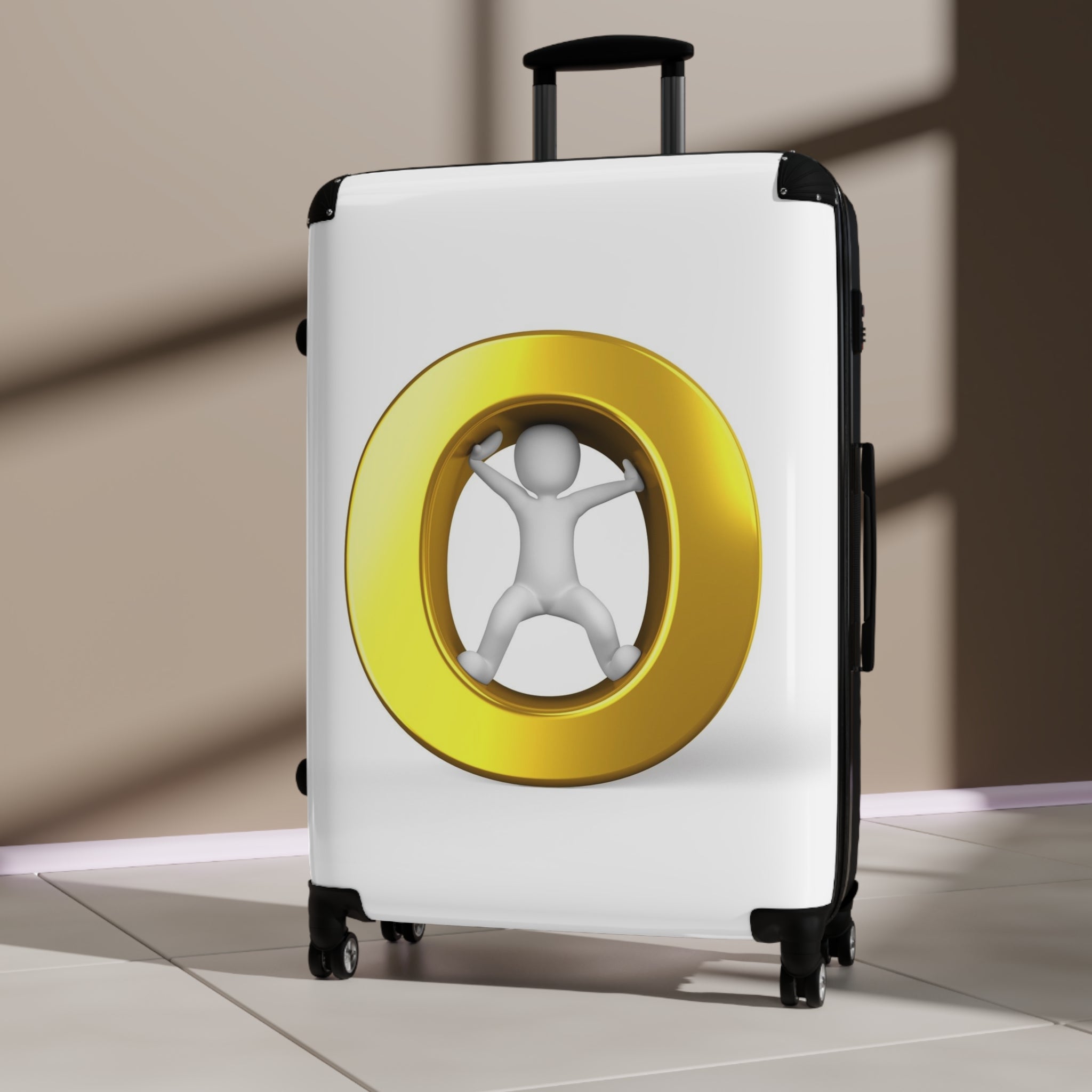 Gold Letter O Figure Suitcase | Luggage with 3D Initial
