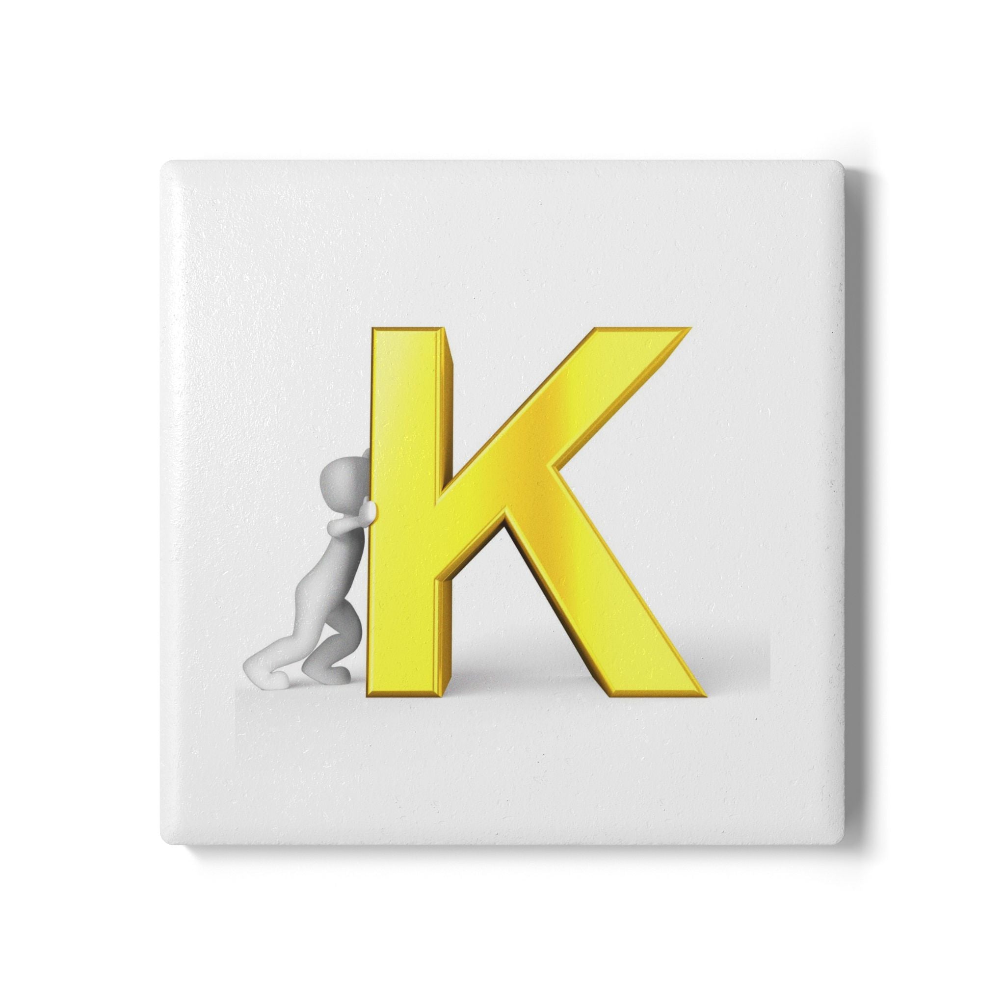 Gold Letter K monogram Ceramic Coaster | Initial K drink coaster