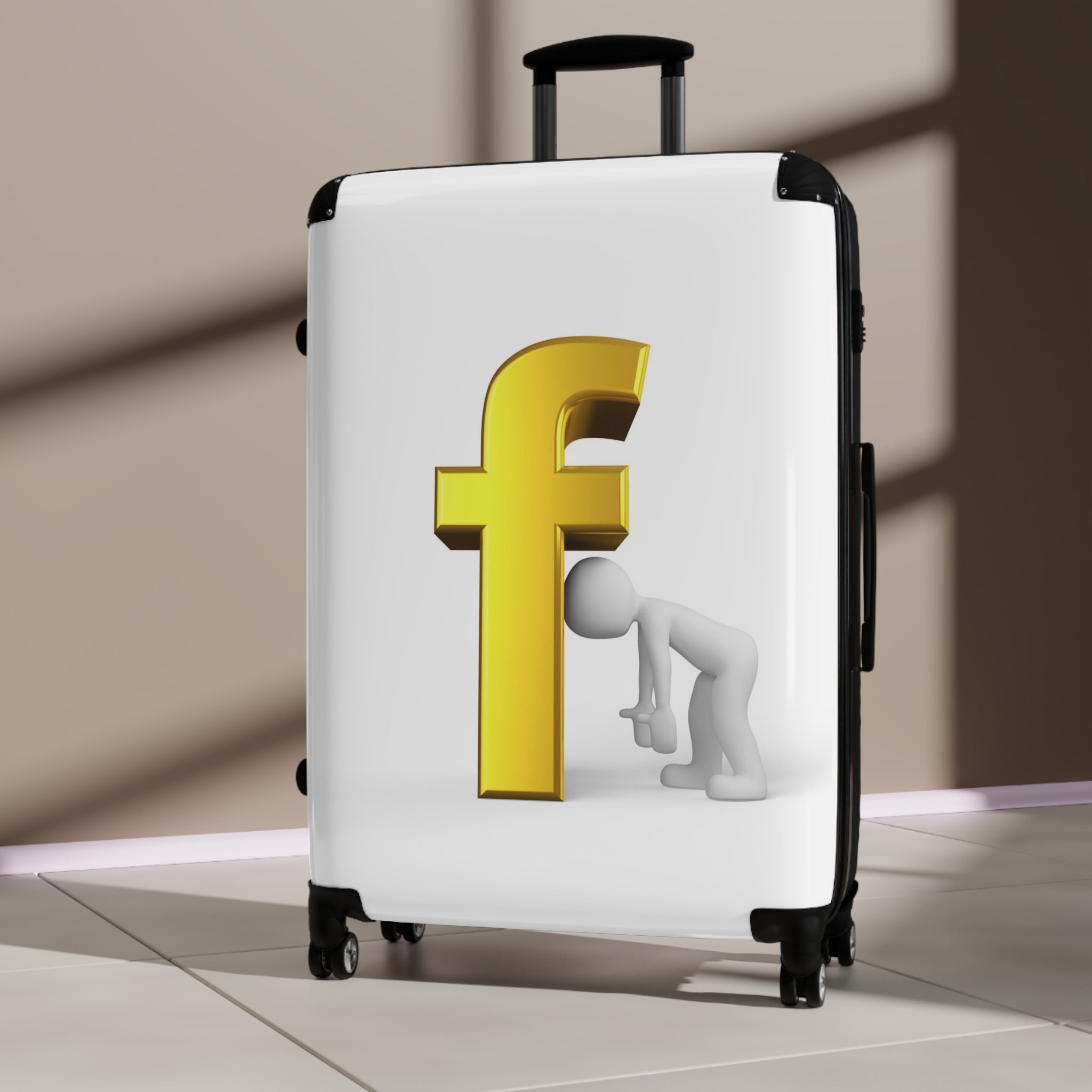 Golden F Letter Humor suitcase | Luggage with 3D letter graphic