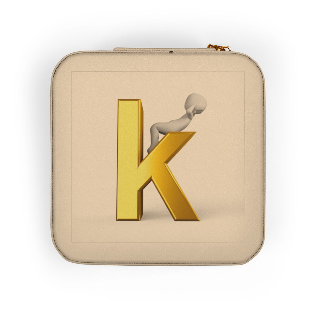 Gold Letter K Monogram Jewelry Travel Case | Compact Pink Keepsake Box