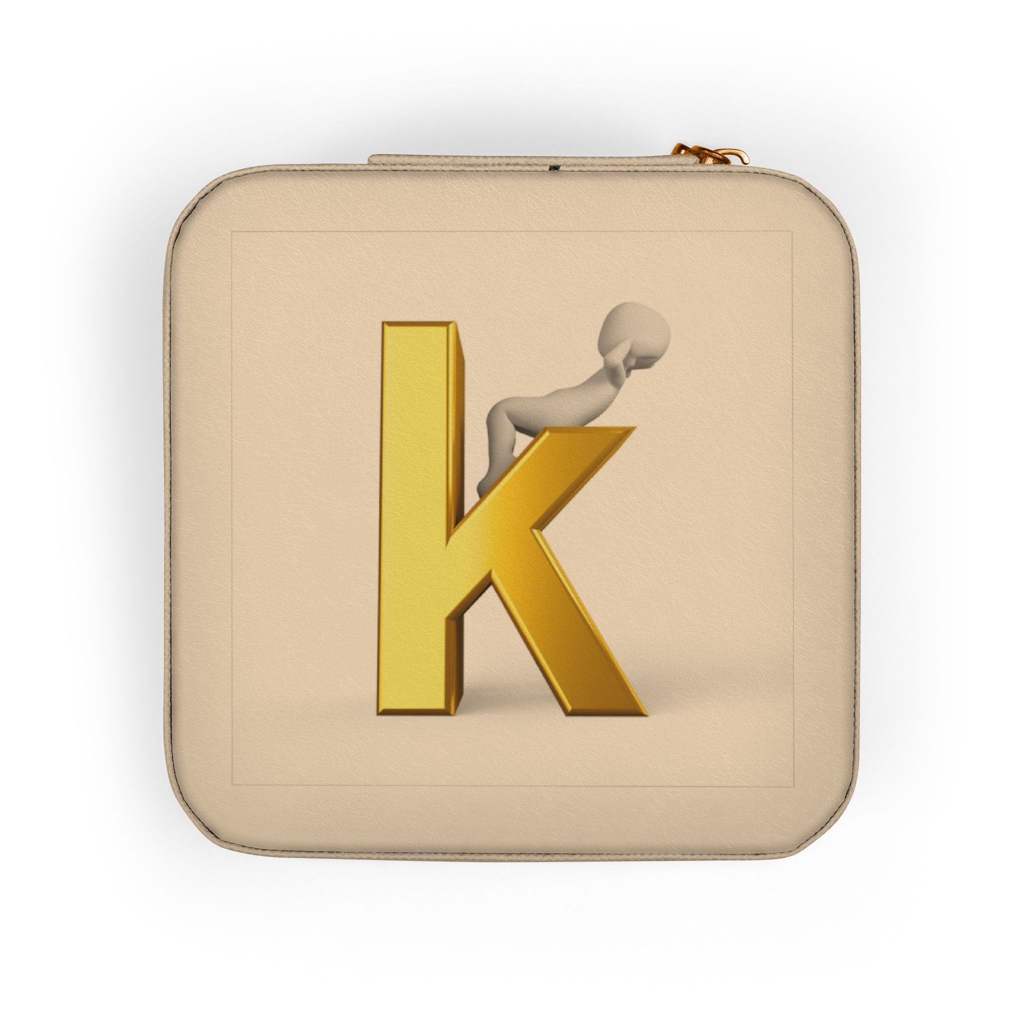 Gold Letter K Monogram Jewelry Travel Case | Compact Pink Keepsake Box
