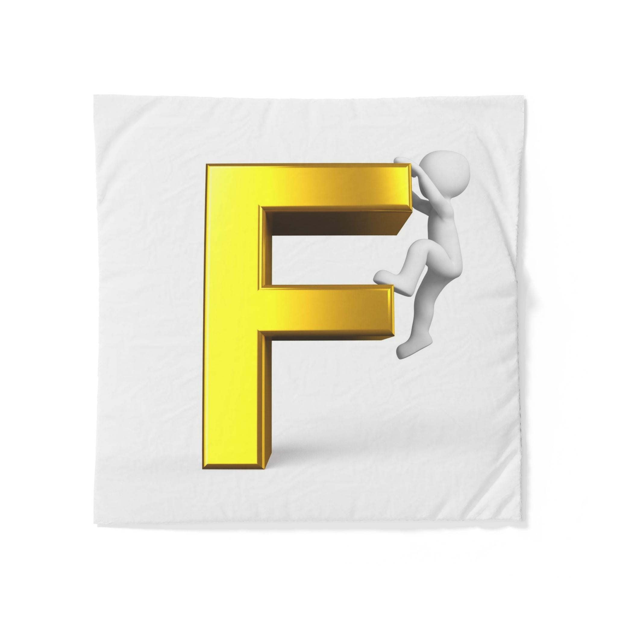 3D Gold Letter F with Climbing Figure Duvet Cover | Monogram Bedding