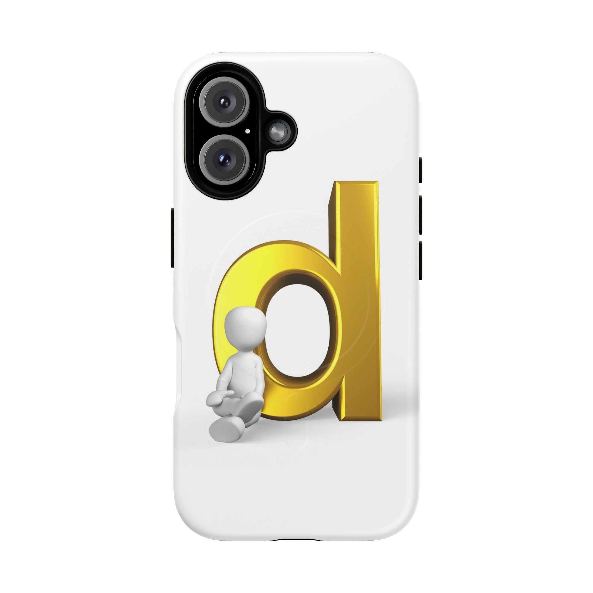 Coque de téléphone Lettre D dorée avec personnage assis | Coque magnétique