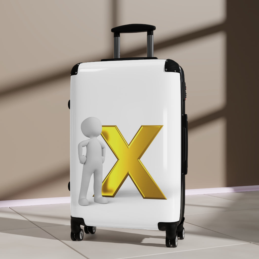 3D Stick Figure with Gold X Suitcase | Personalized Luggage Sticker