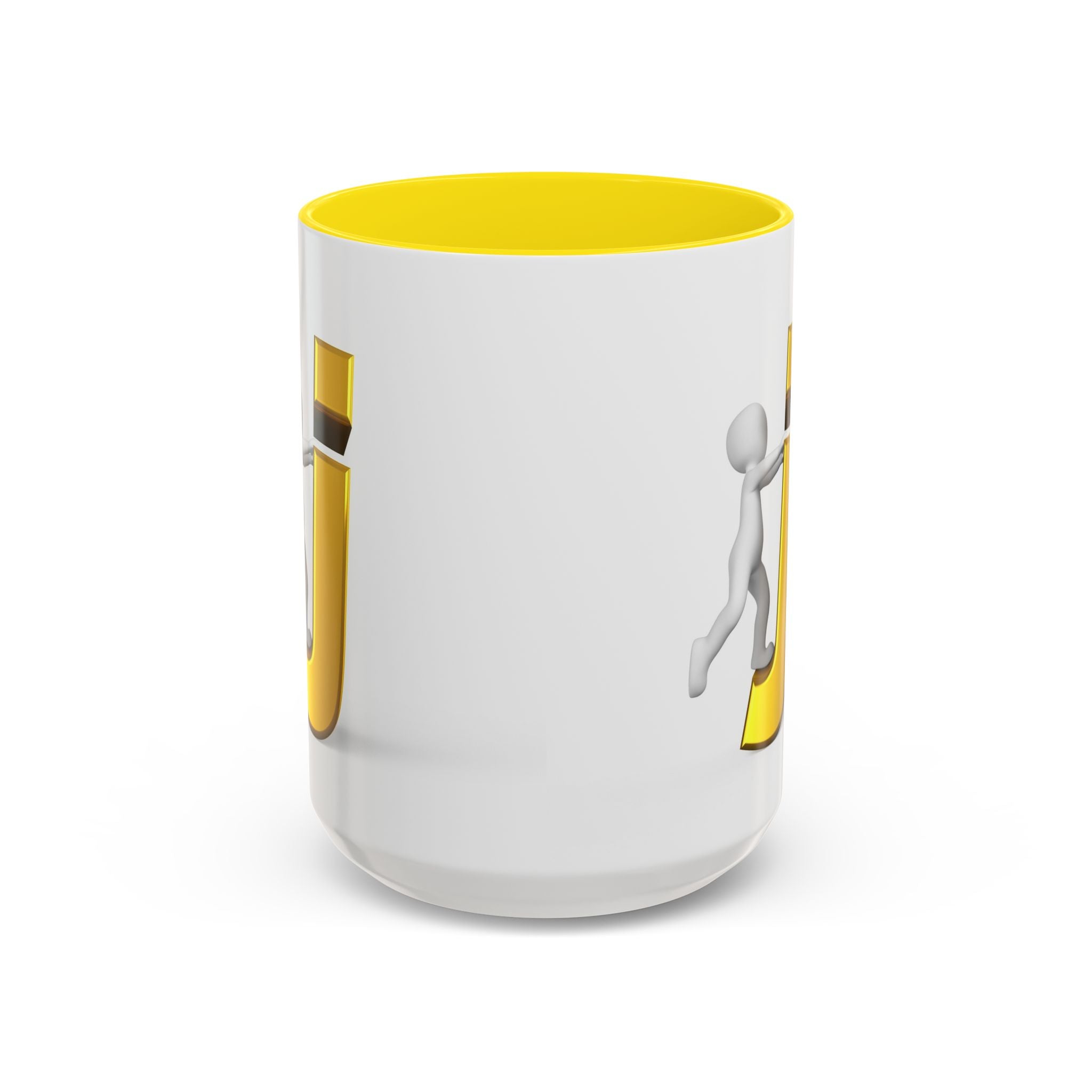 Tasse avec figurine 3D bâton poussant la lettre J dorée | Tasse à café