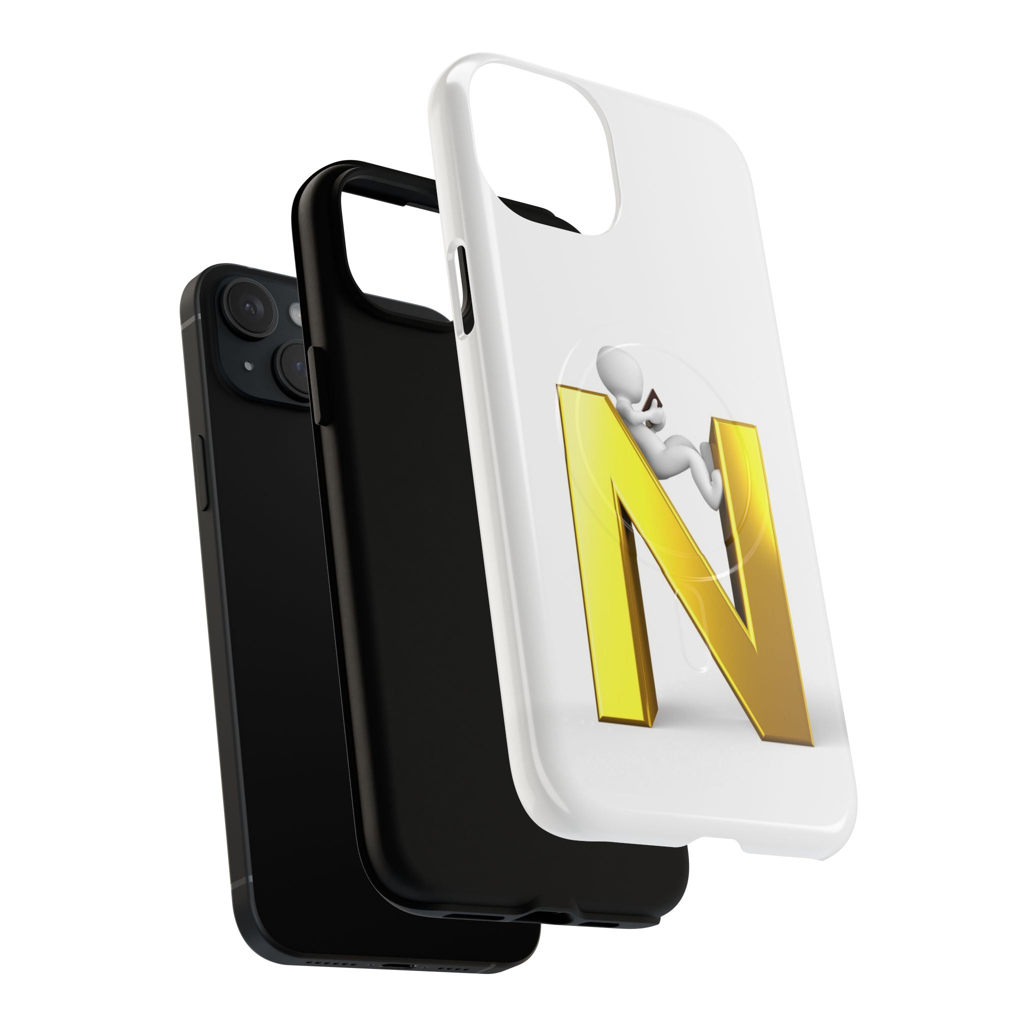 Gold Letter N with 3D Figure Phone Case | Tough Magnetic Case