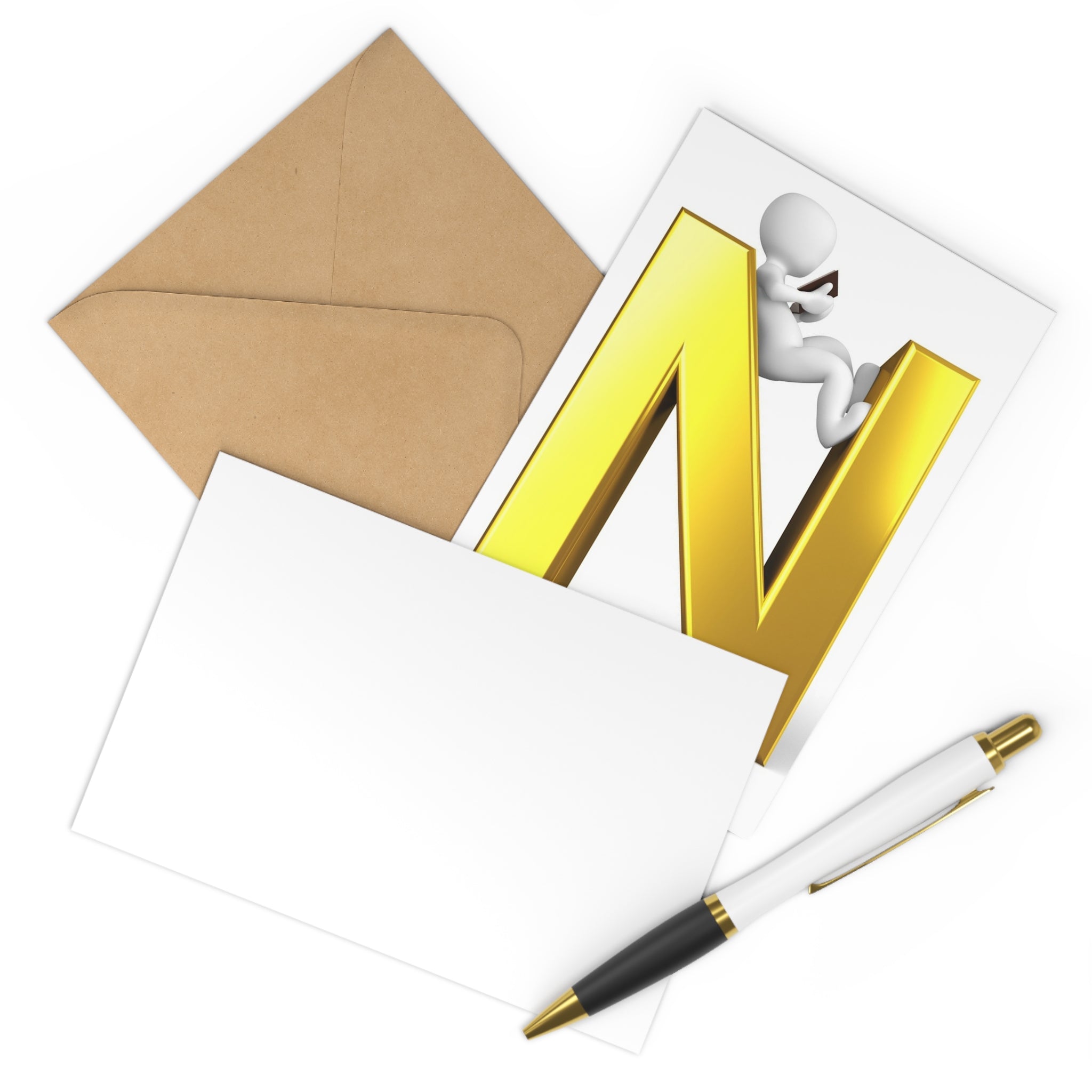 Gold 3D Letter N Postcards | Alphabet Letter Postcards (7pcs)