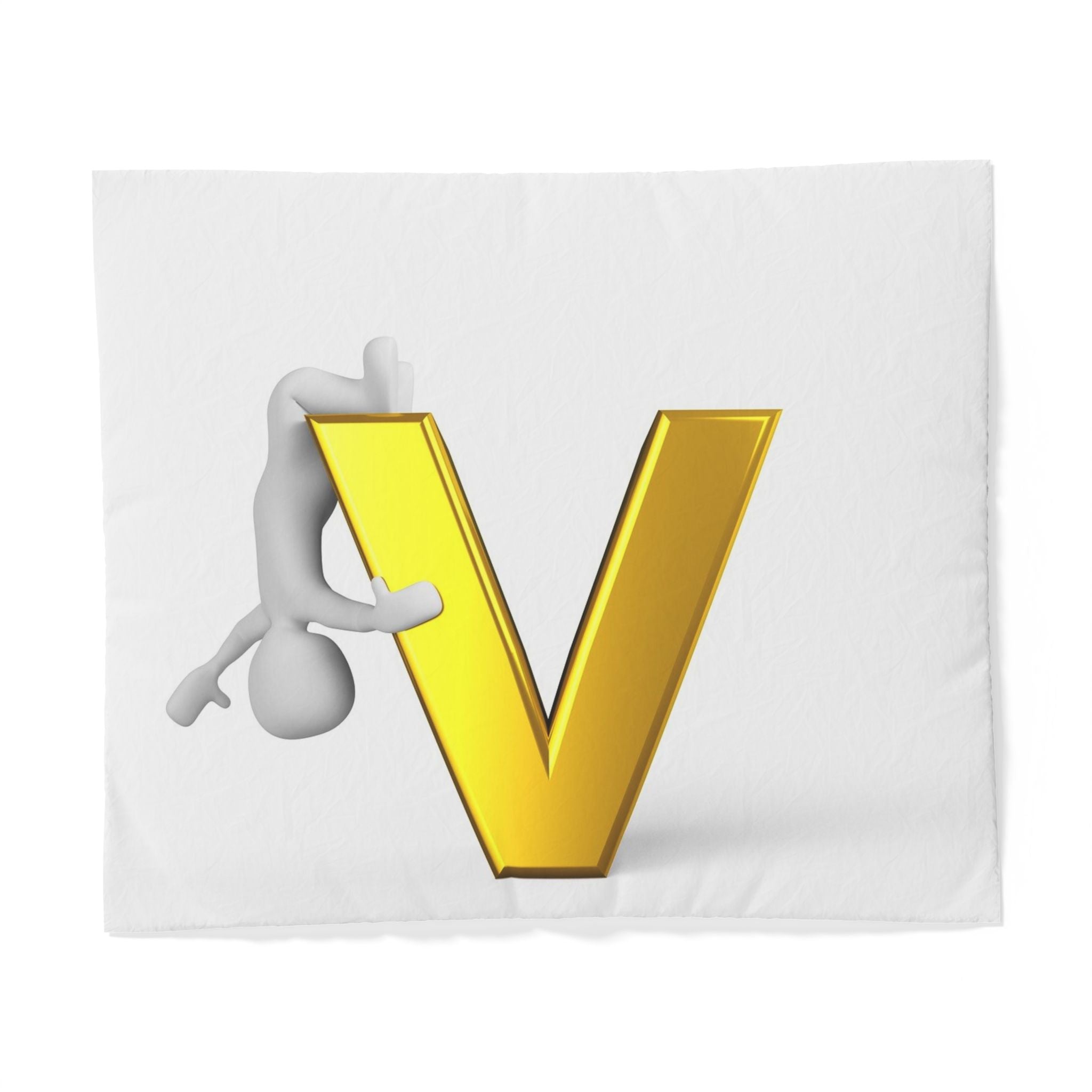 Housse de couette 3D bonhomme allumette lettre V dorée